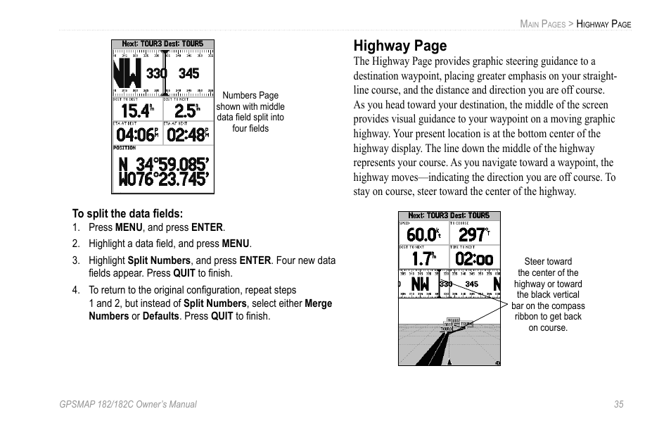 Highway page | Garmin GPSMAP 182C User Manual | Page 41 / 126