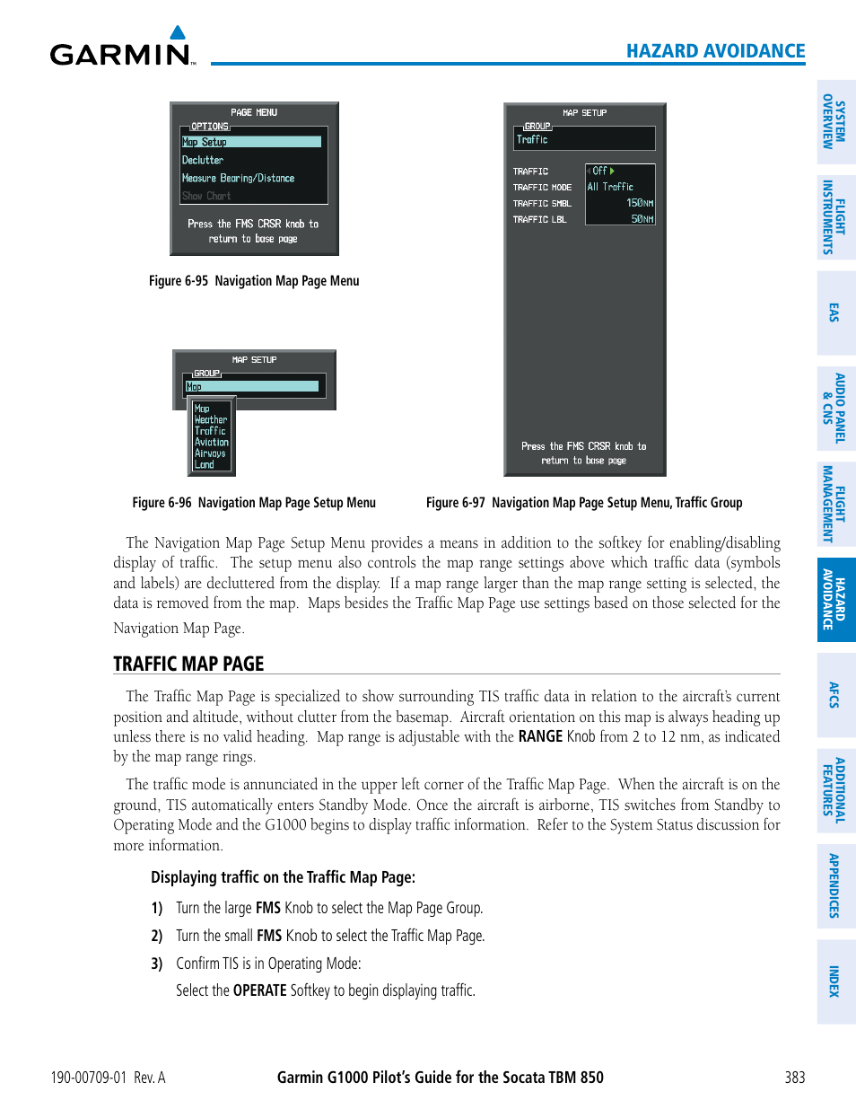 Traffic map page, Hazard avoidance | Garmin G1000 Socata TBM 850 User Manual | Page 395 / 588
