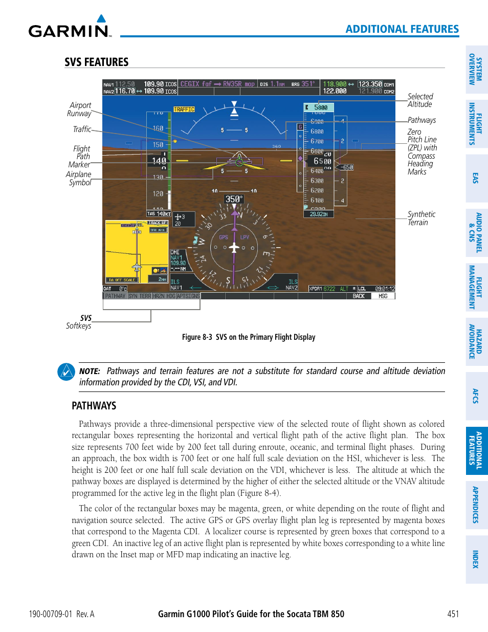 Svs features, Additional features, Pathways | Garmin G1000 Socata TBM 850 User Manual | Page 463 / 588