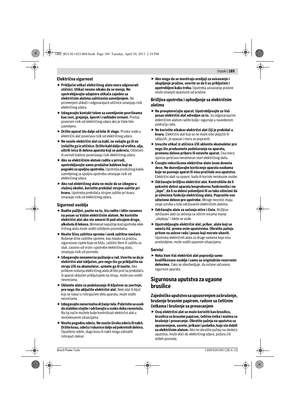 Sigurnosna uputstva za ugaone brusilice | Bosch GWS 9-125 Professional User Manual | Page 189 / 270