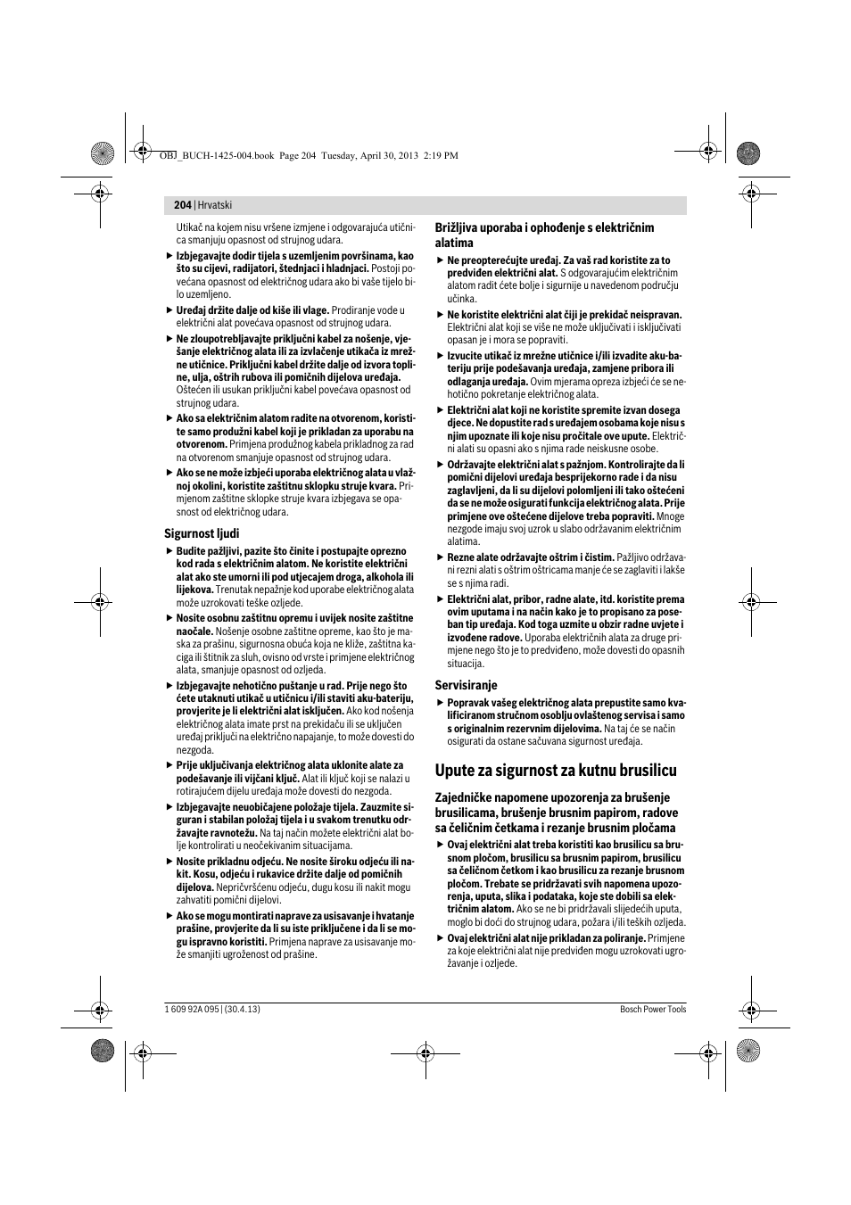Upute za sigurnost za kutnu brusilicu | Bosch GWS 9-125 Professional User Manual | Page 204 / 270