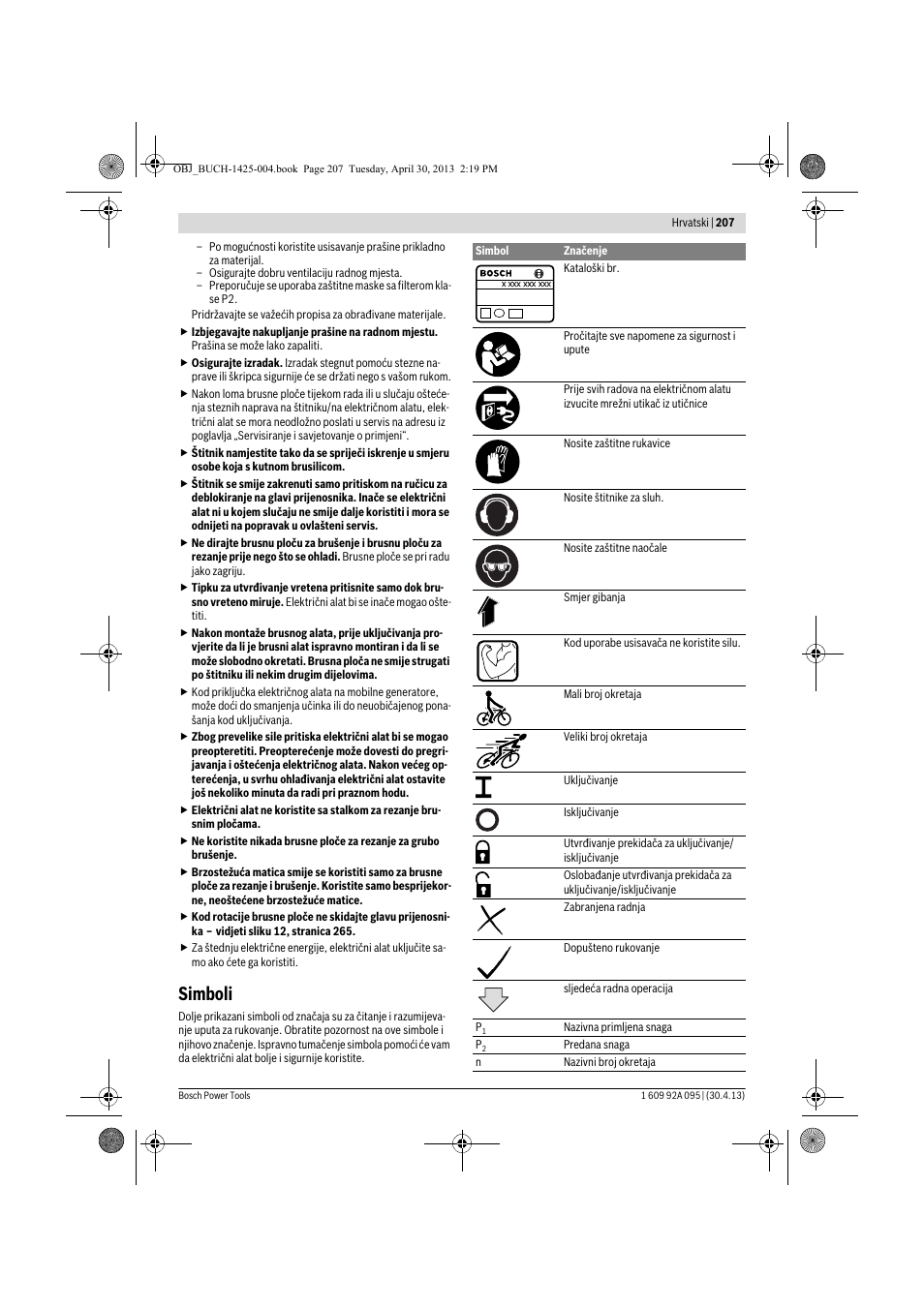 Simboli | Bosch GWS 9-125 Professional User Manual | Page 207 / 270