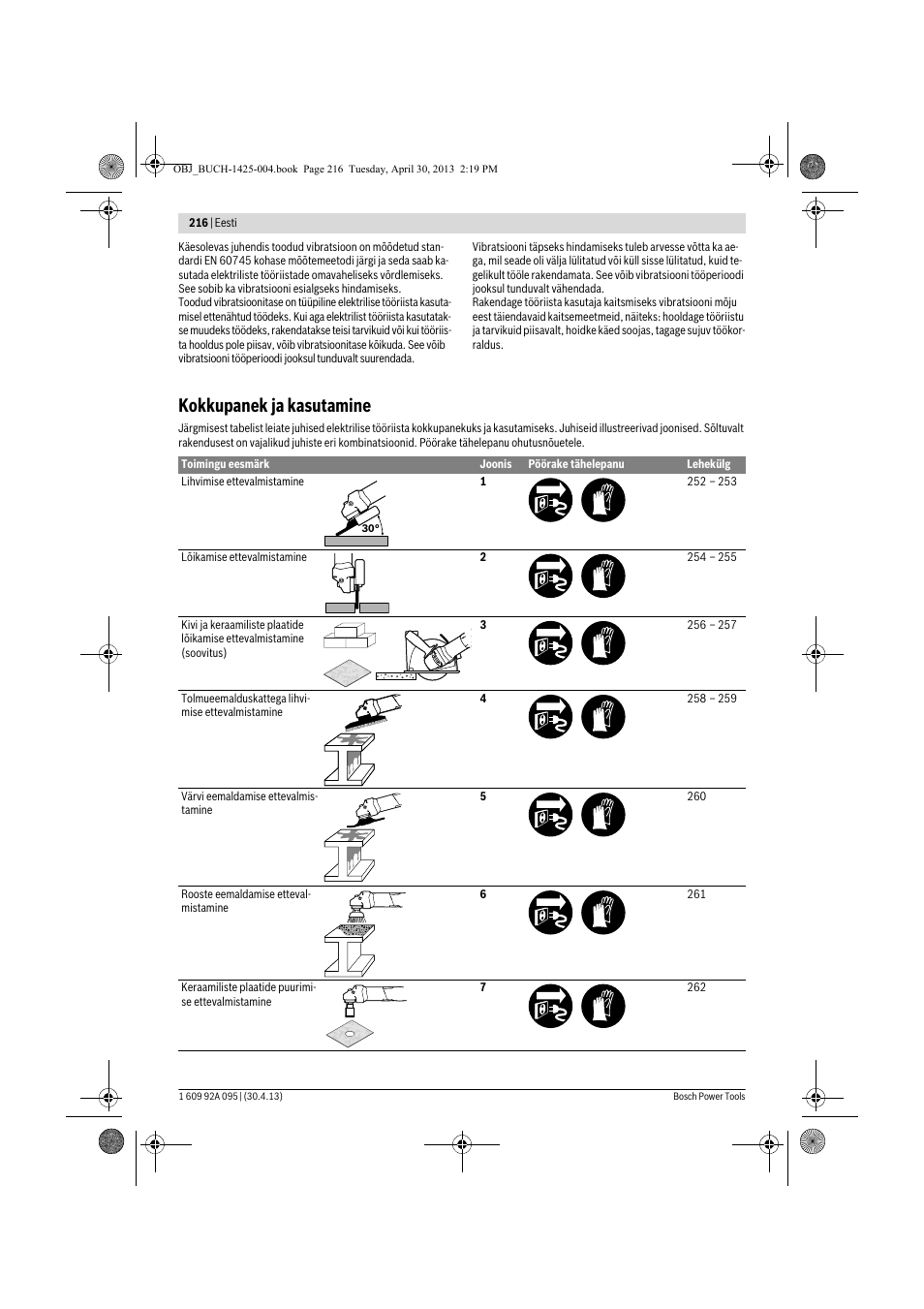 Kokkupanek ja kasutamine | Bosch GWS 9-125 Professional User Manual | Page 216 / 270