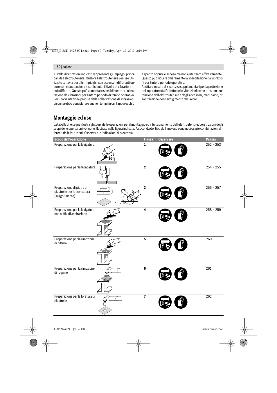 Montaggio ed uso | Bosch GWS 9-125 Professional User Manual | Page 50 / 270