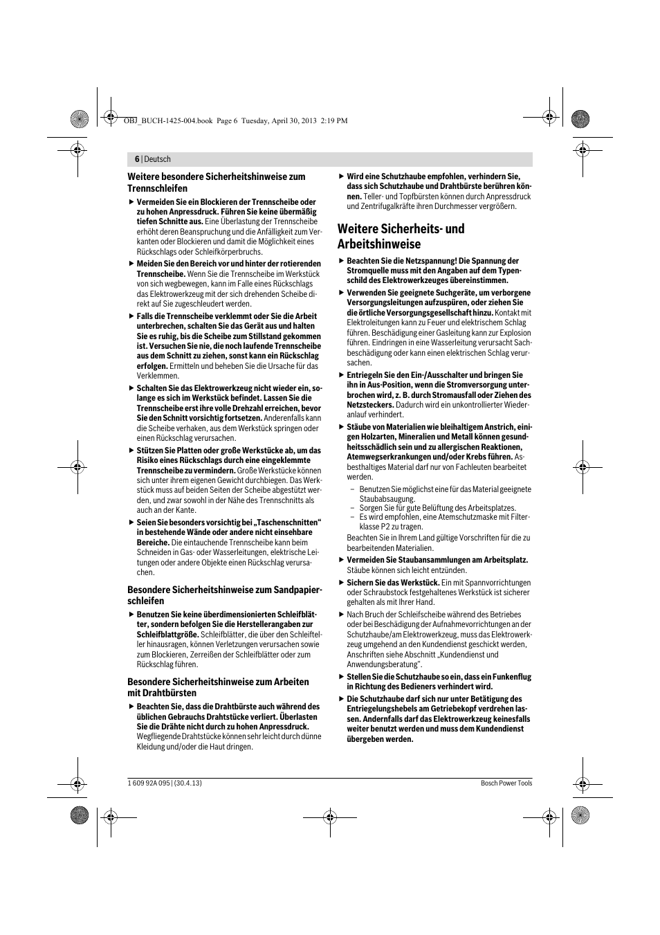 Weitere sicherheits- und arbeitshinweise | Bosch GWS 9-125 Professional User Manual | Page 6 / 270