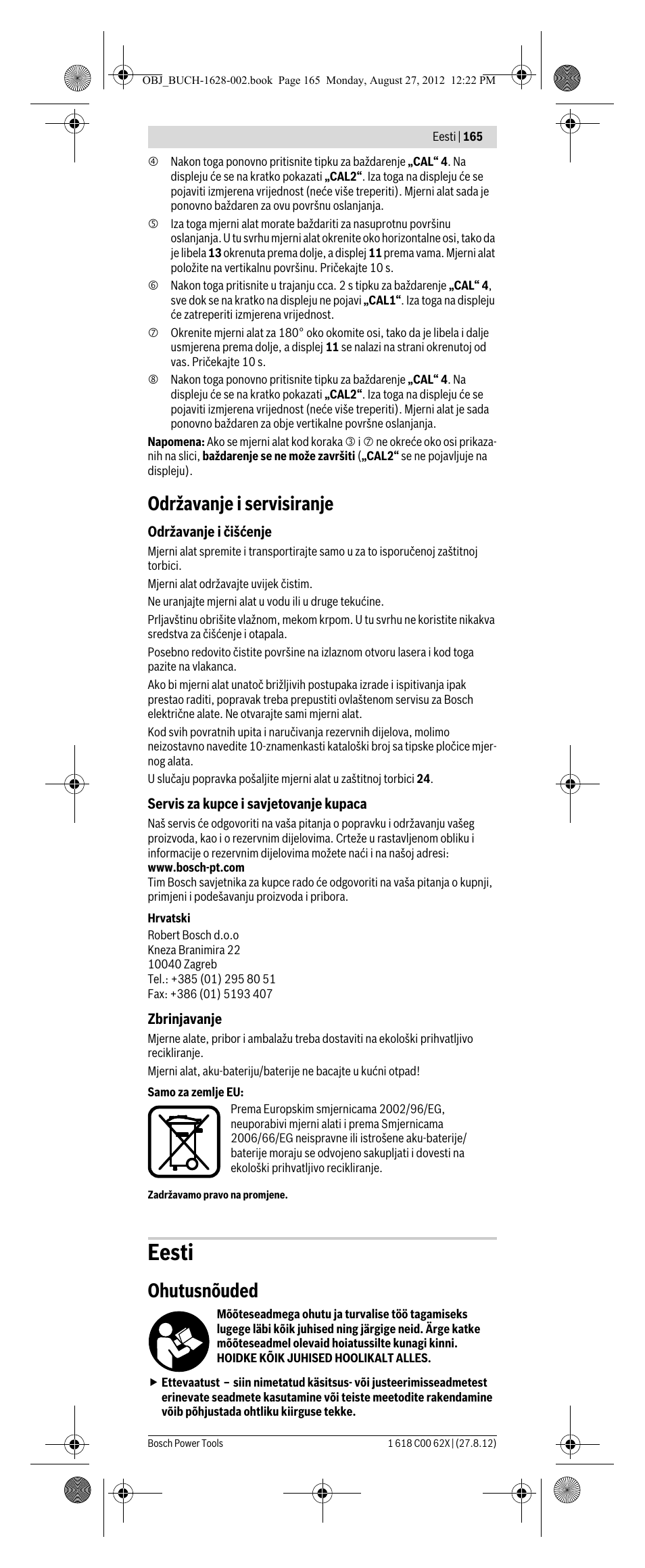 Eesti, Održavanje i servisiranje, Ohutusnõuded | Bosch GIM 60 L Professional User Manual | Page 165 / 222