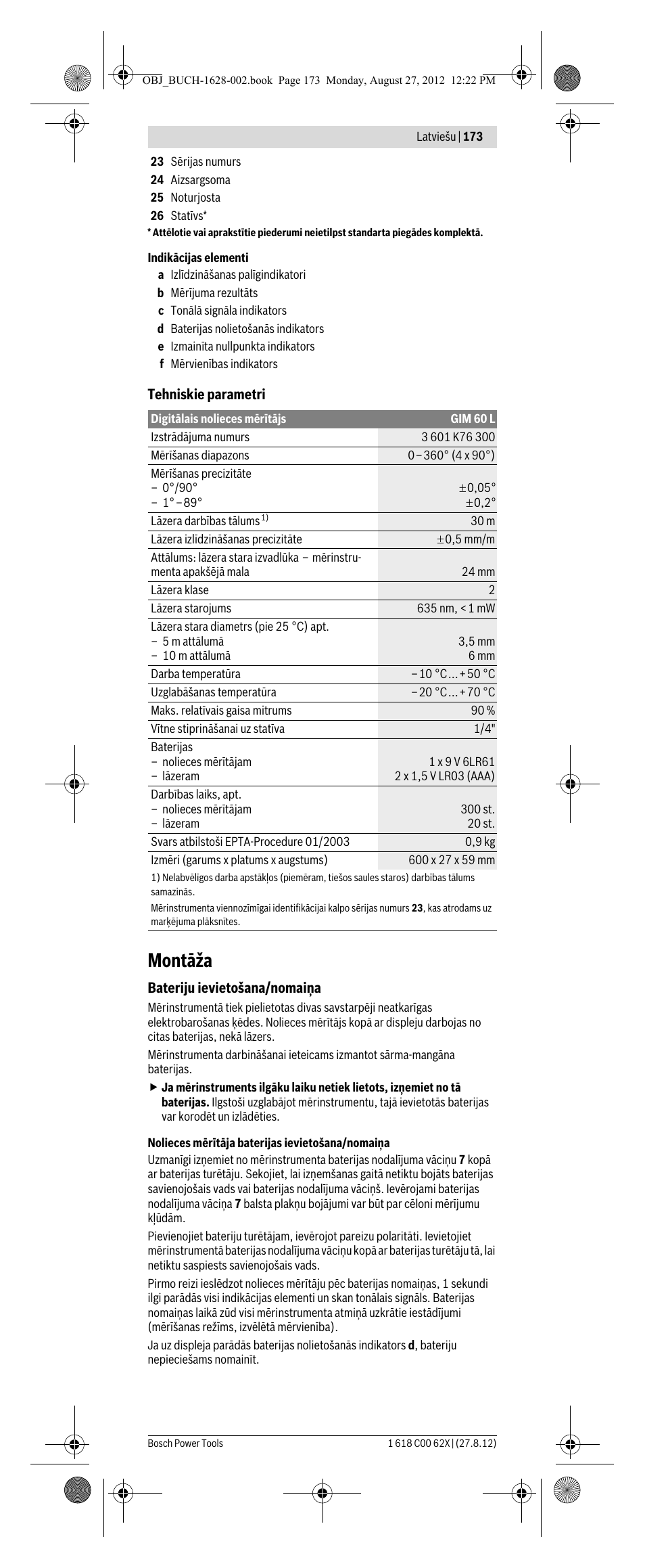 Montāža | Bosch GIM 60 L Professional User Manual | Page 173 / 222