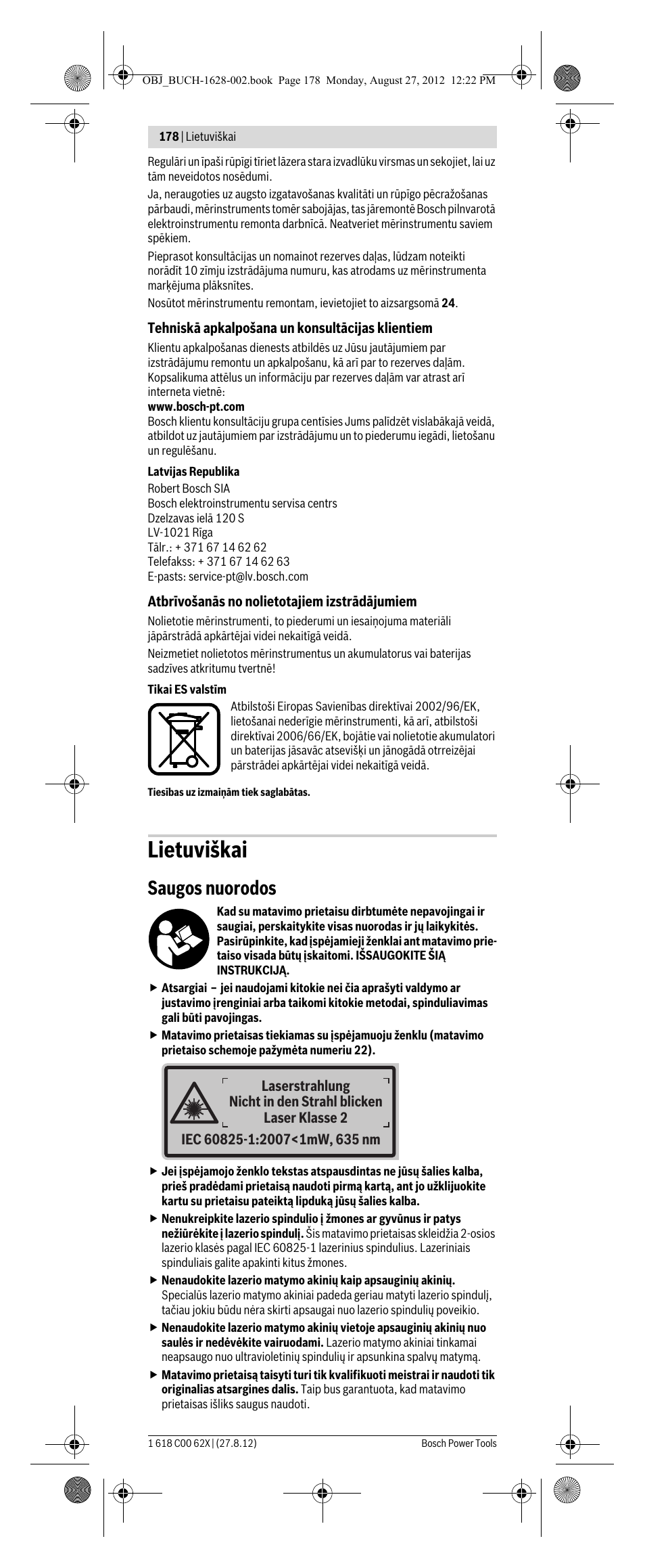 Lietuviškai, Saugos nuorodos | Bosch GIM 60 L Professional User Manual | Page 178 / 222