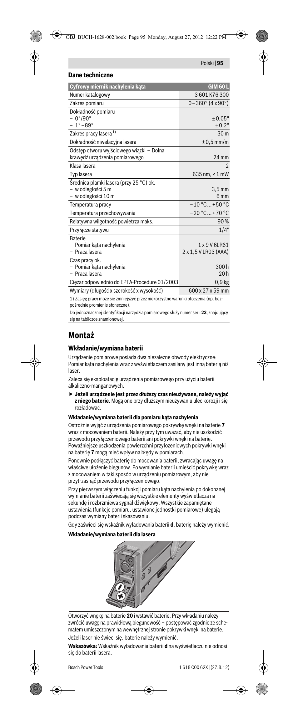 Montaż | Bosch GIM 60 L Professional User Manual | Page 95 / 222