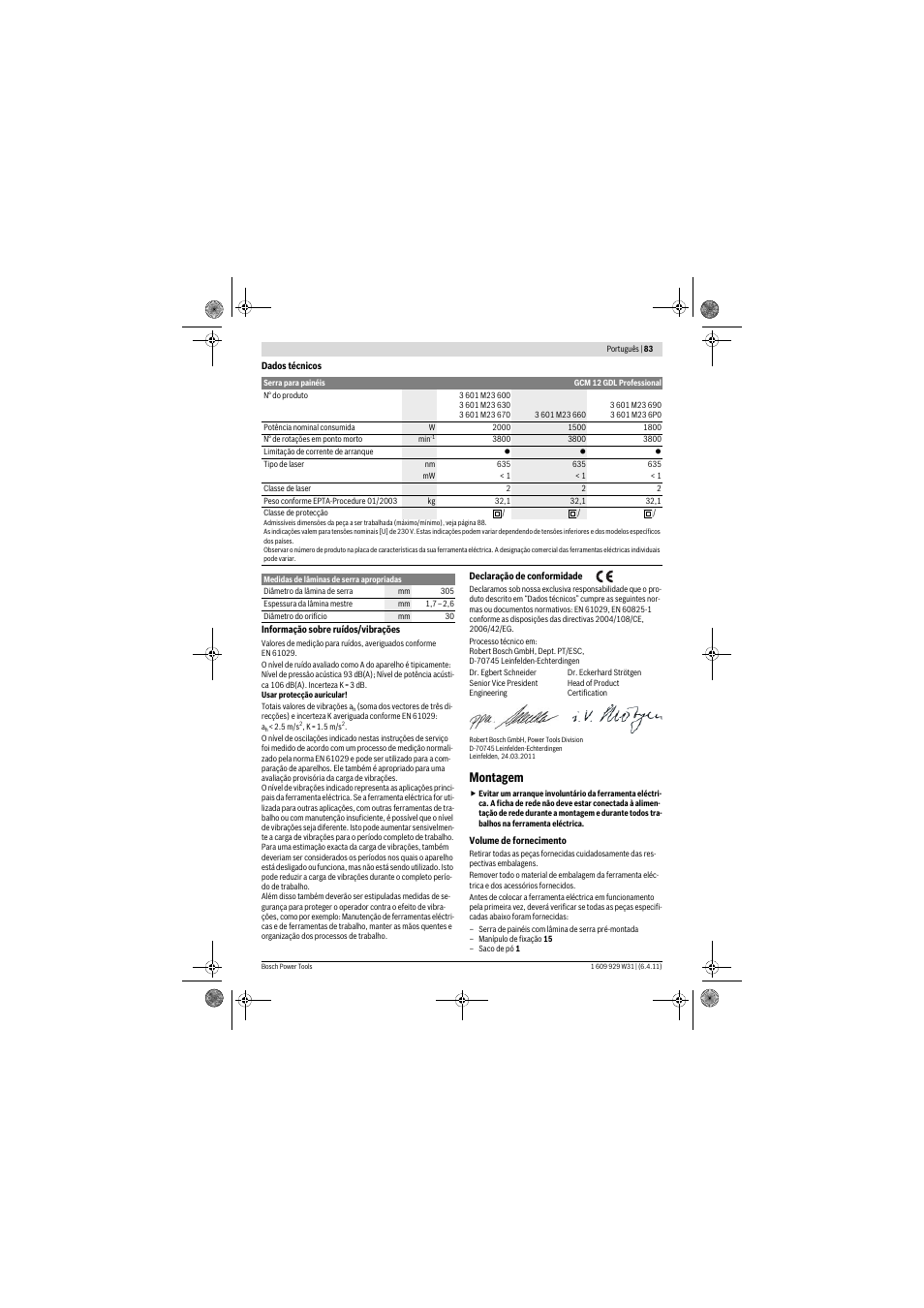 Montagem | Bosch GCM 12 GDL Professional User Manual | Page 83 / 456