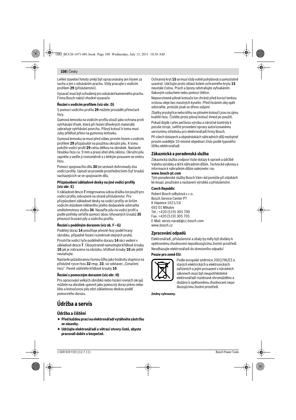 Údržba a servis | Bosch GKT 55 GCE Professional User Manual | Page 108 / 208
