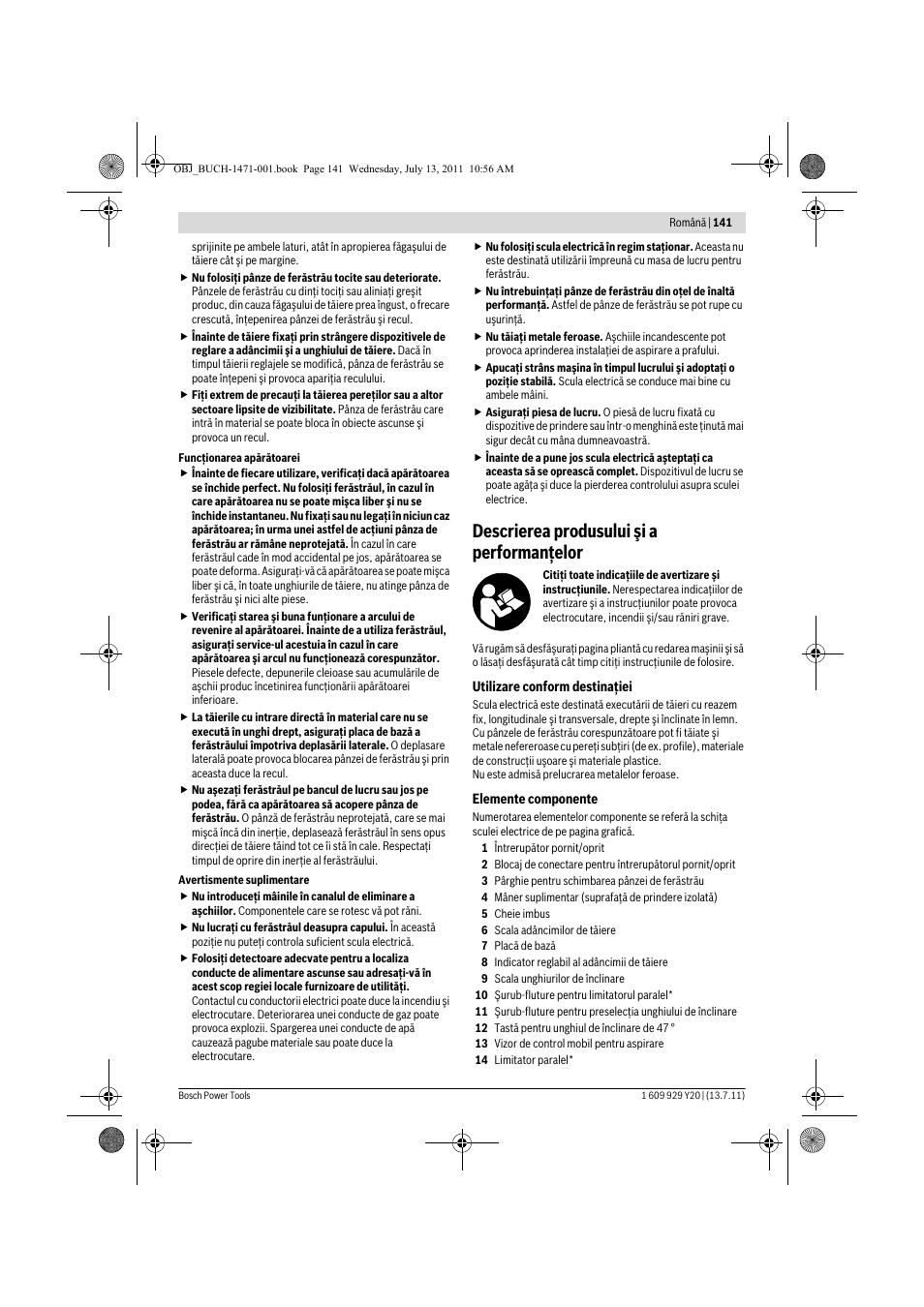 Descrierea produsului şi a performanţelor | Bosch GKT 55 GCE Professional User Manual | Page 141 / 208