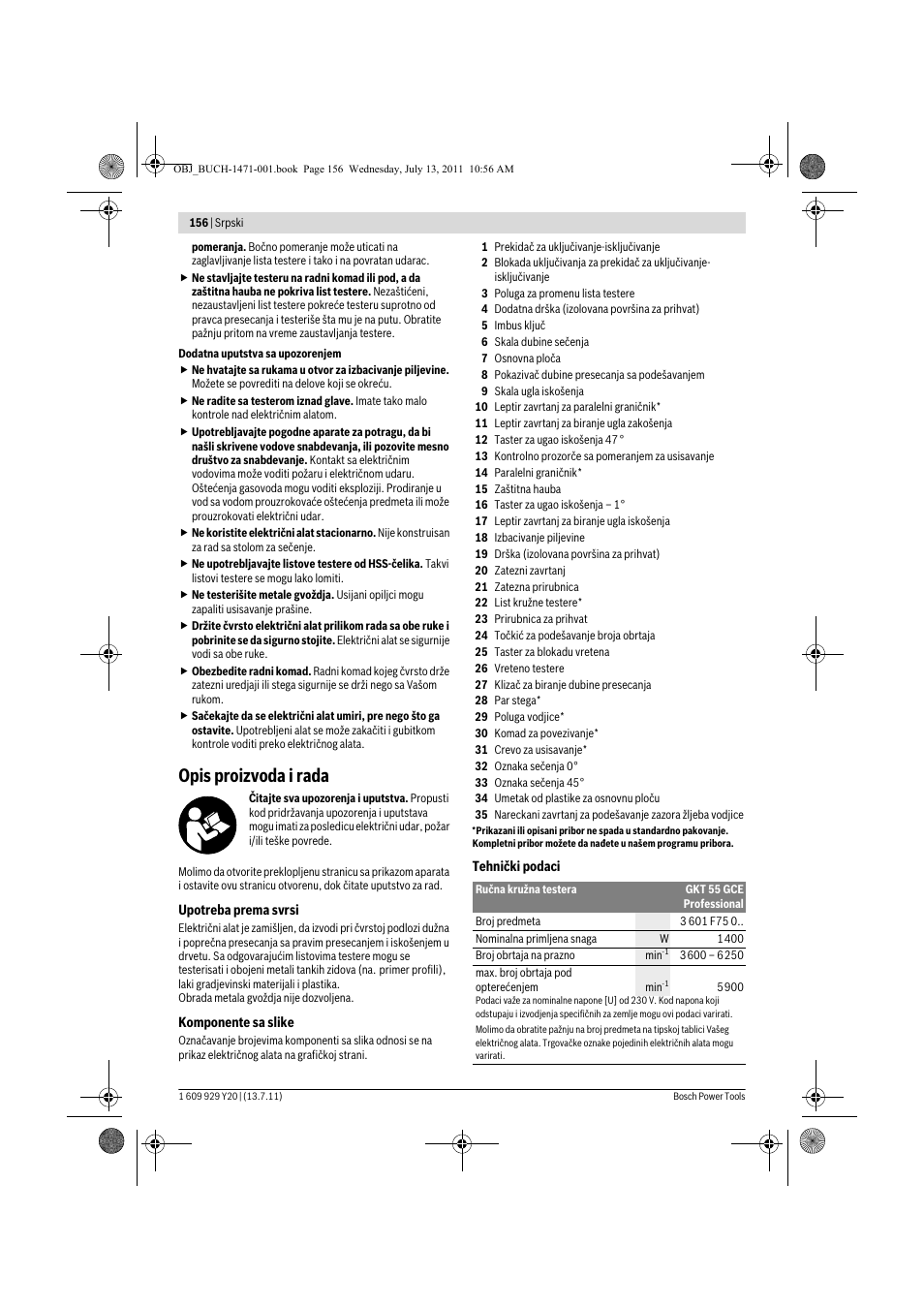 Opis proizvoda i rada | Bosch GKT 55 GCE Professional User Manual | Page 156 / 208