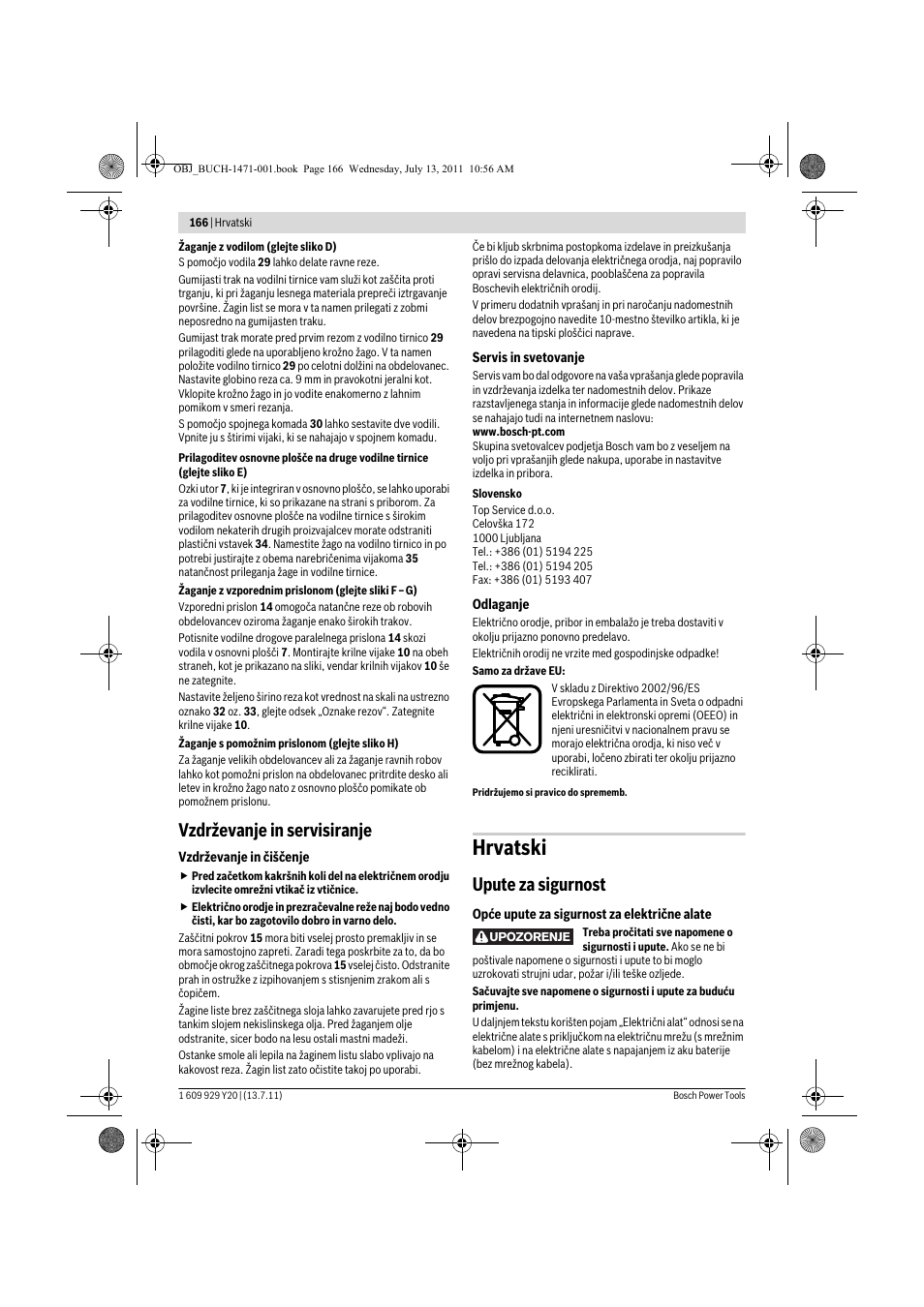 Hrvatski, Vzdrževanje in servisiranje, Upute za sigurnost | Bosch GKT 55 GCE Professional User Manual | Page 166 / 208