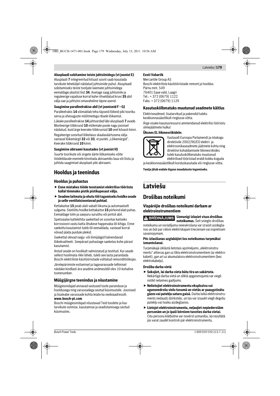 Latviešu, Hooldus ja teenindus | Bosch GKT 55 GCE Professional User Manual | Page 179 / 208
