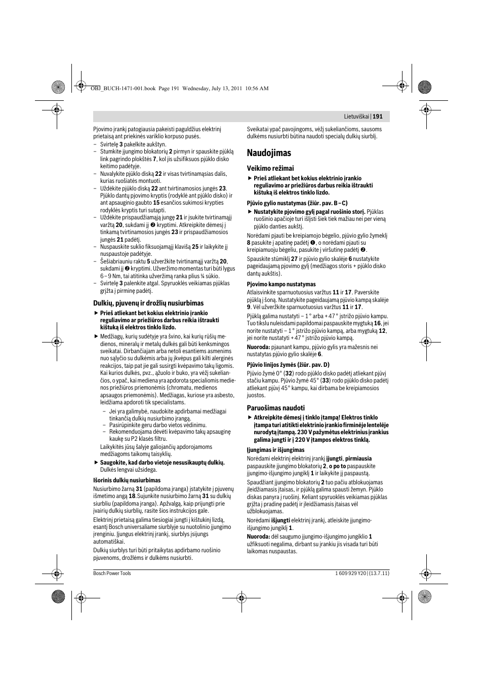 Naudojimas | Bosch GKT 55 GCE Professional User Manual | Page 191 / 208