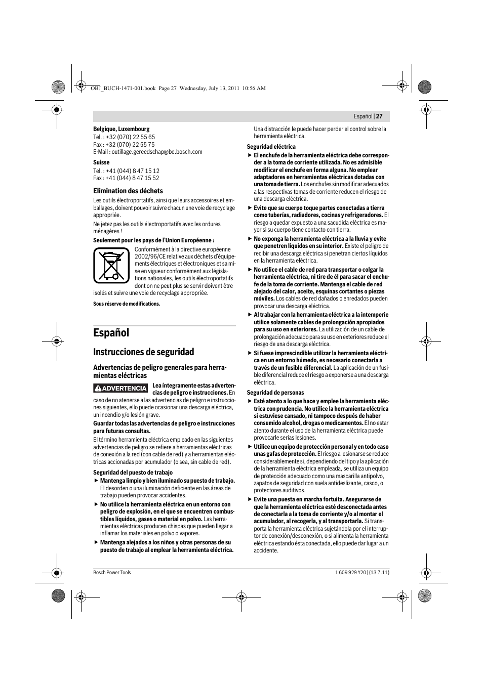 Español, Instrucciones de seguridad | Bosch GKT 55 GCE Professional User Manual | Page 27 / 208