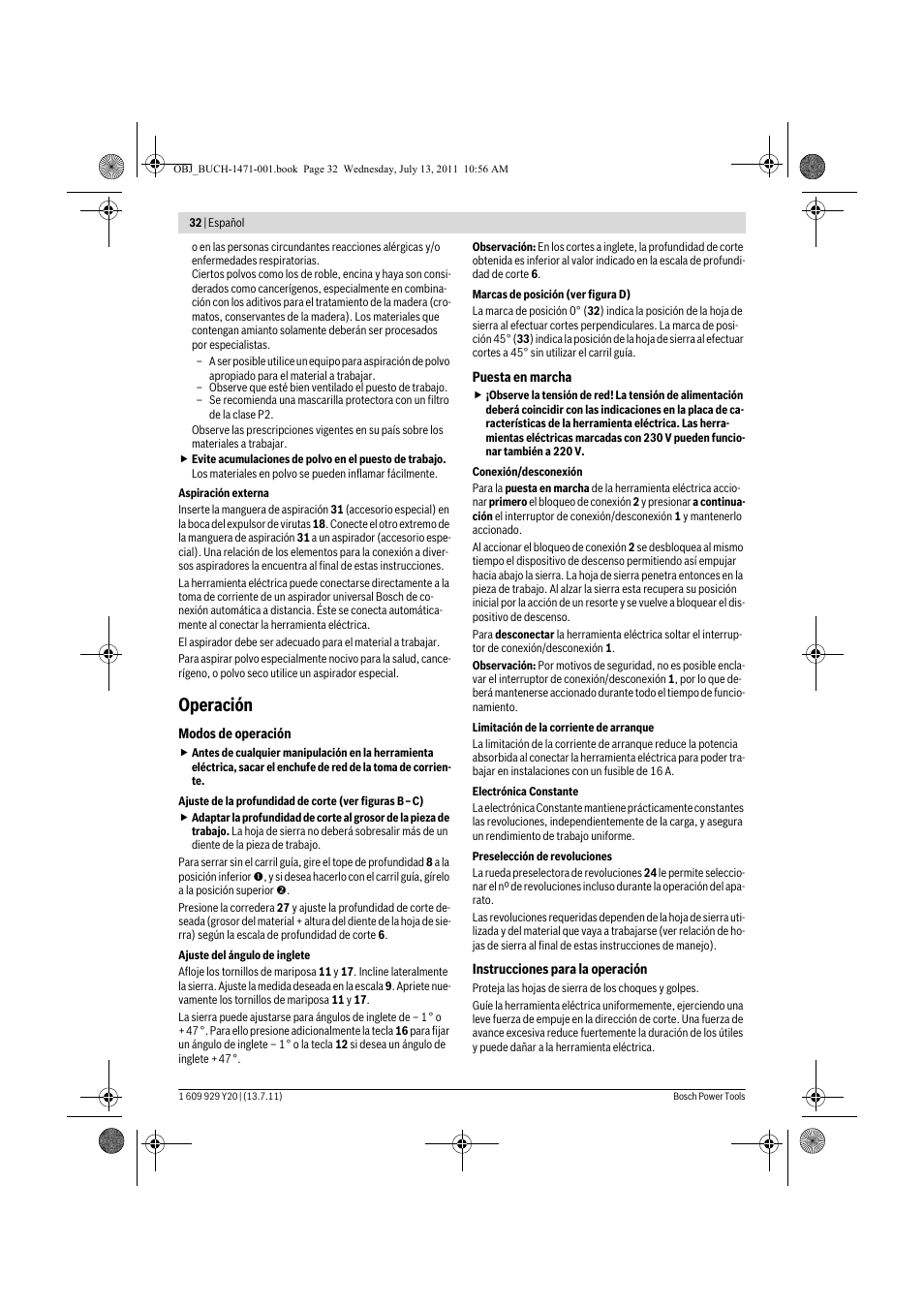Operación | Bosch GKT 55 GCE Professional User Manual | Page 32 / 208