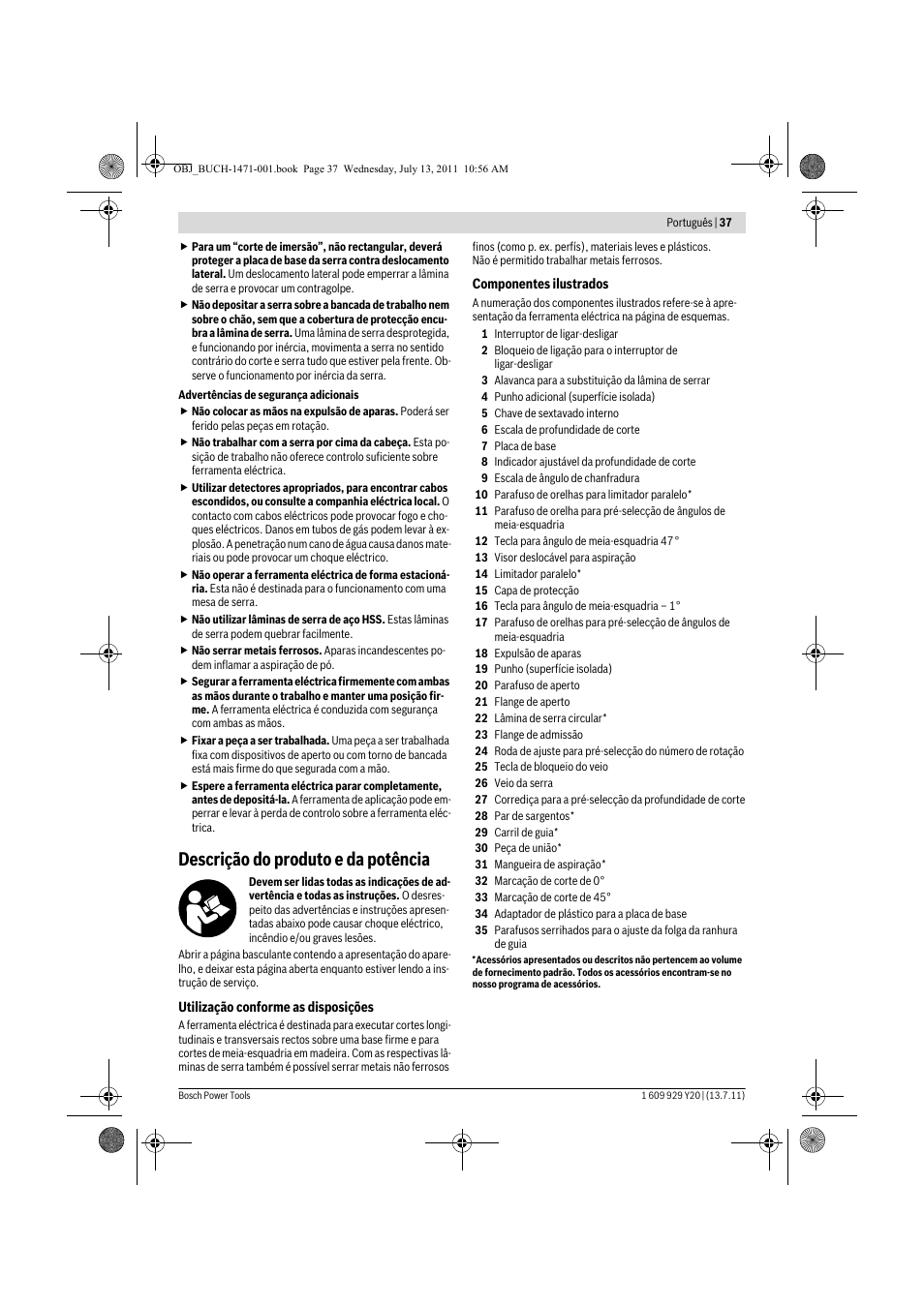 Descrição do produto e da potência | Bosch GKT 55 GCE Professional User Manual | Page 37 / 208