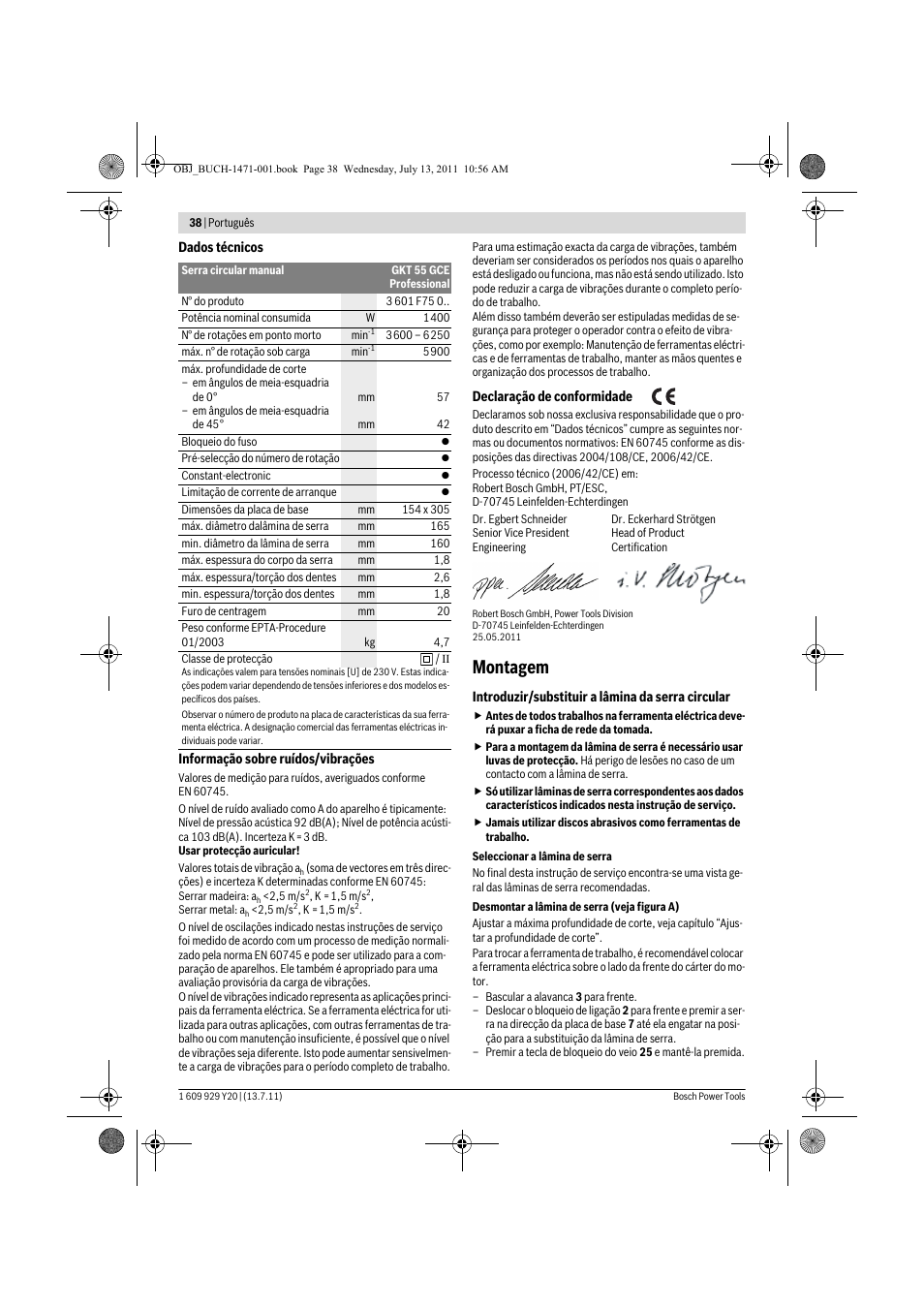 Montagem | Bosch GKT 55 GCE Professional User Manual | Page 38 / 208