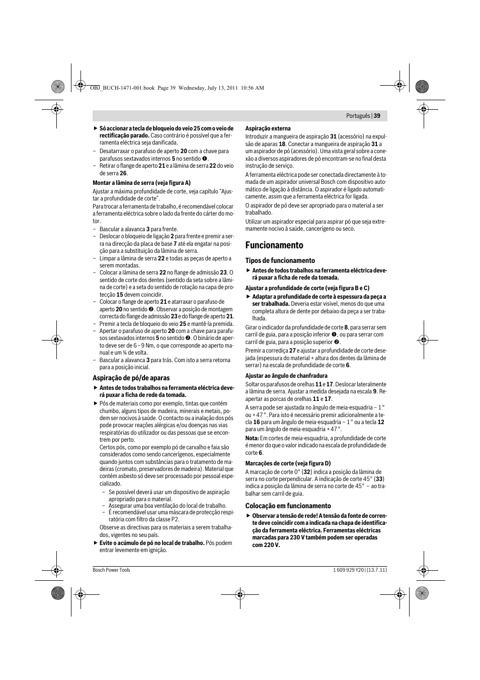 Funcionamento | Bosch GKT 55 GCE Professional User Manual | Page 39 / 208