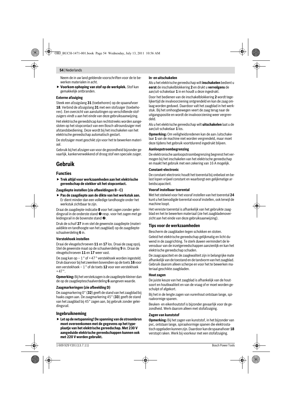 Gebruik | Bosch GKT 55 GCE Professional User Manual | Page 54 / 208
