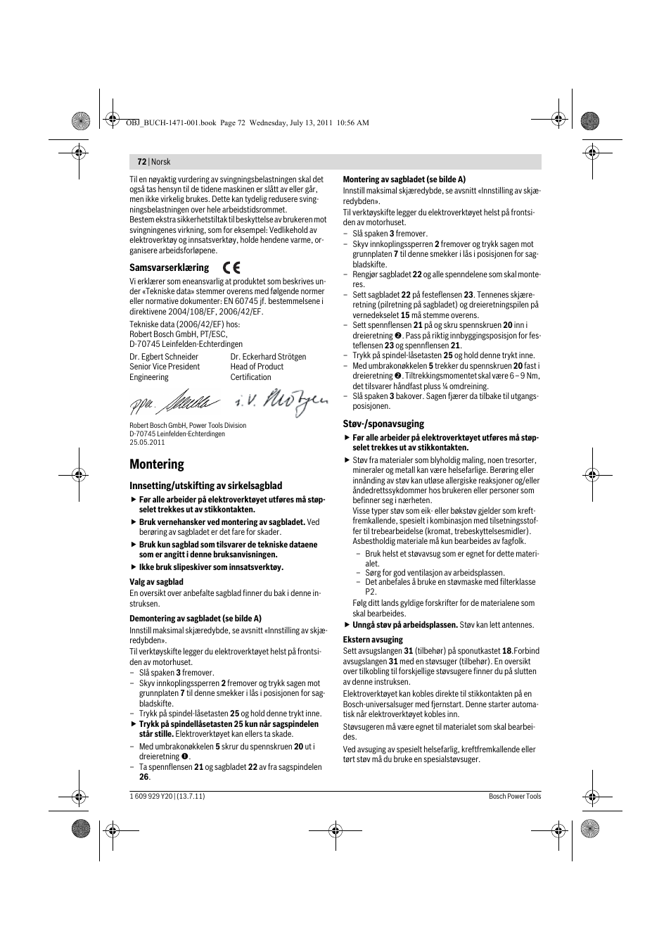 Montering | Bosch GKT 55 GCE Professional User Manual | Page 72 / 208