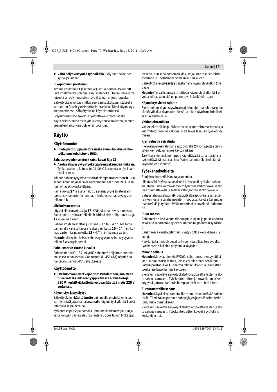 Käyttö | Bosch GKT 55 GCE Professional User Manual | Page 79 / 208