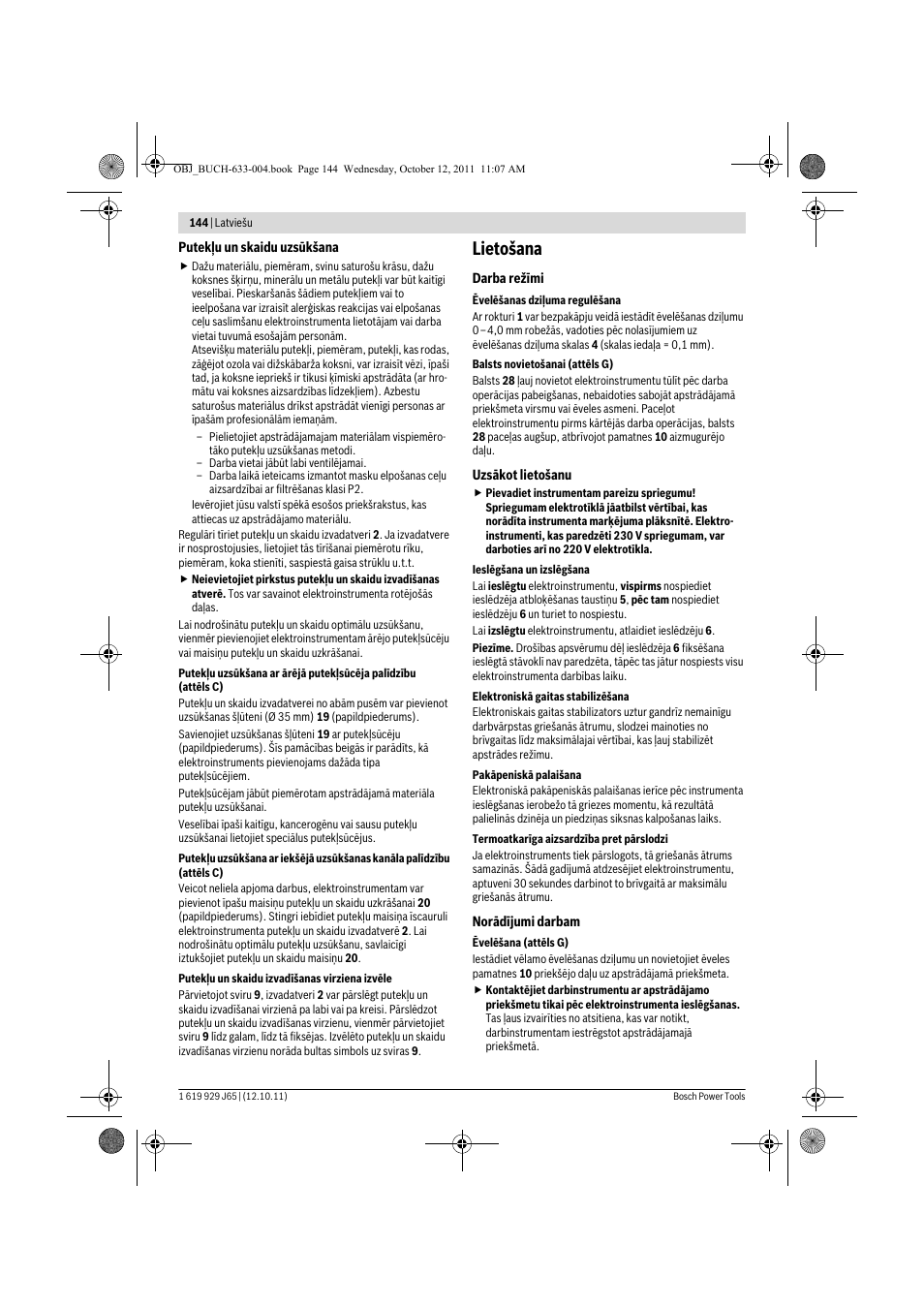 Lietošana | Bosch GHO 40-82 C Professional User Manual | Page 144 / 163