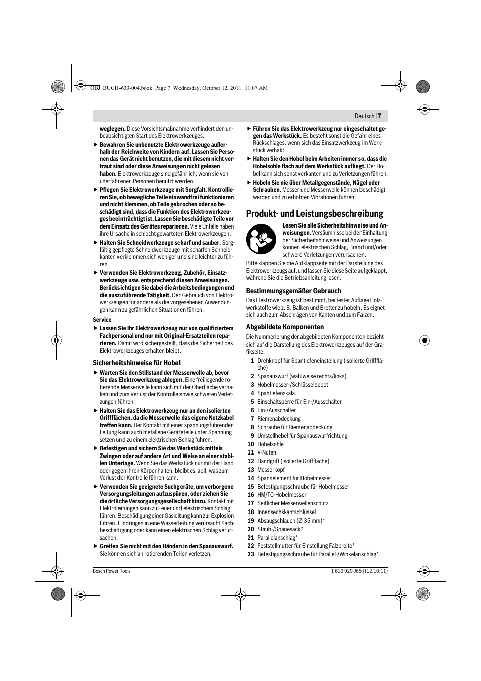 Produkt- und leistungsbeschreibung | Bosch GHO 40-82 C Professional User Manual | Page 7 / 163