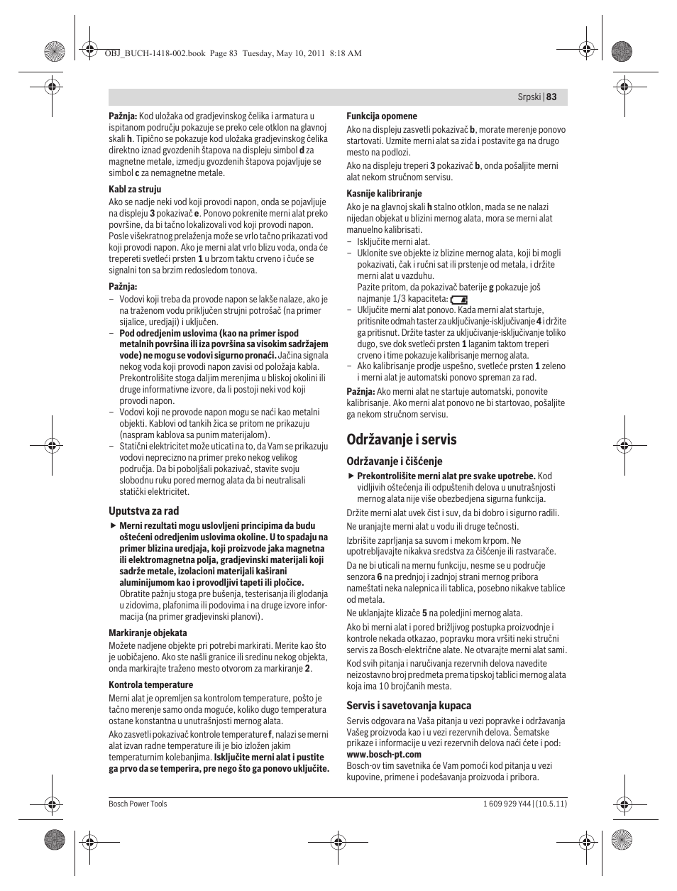Održavanje i servis | Bosch GMS 100 M Professional User Manual | Page 83 / 130