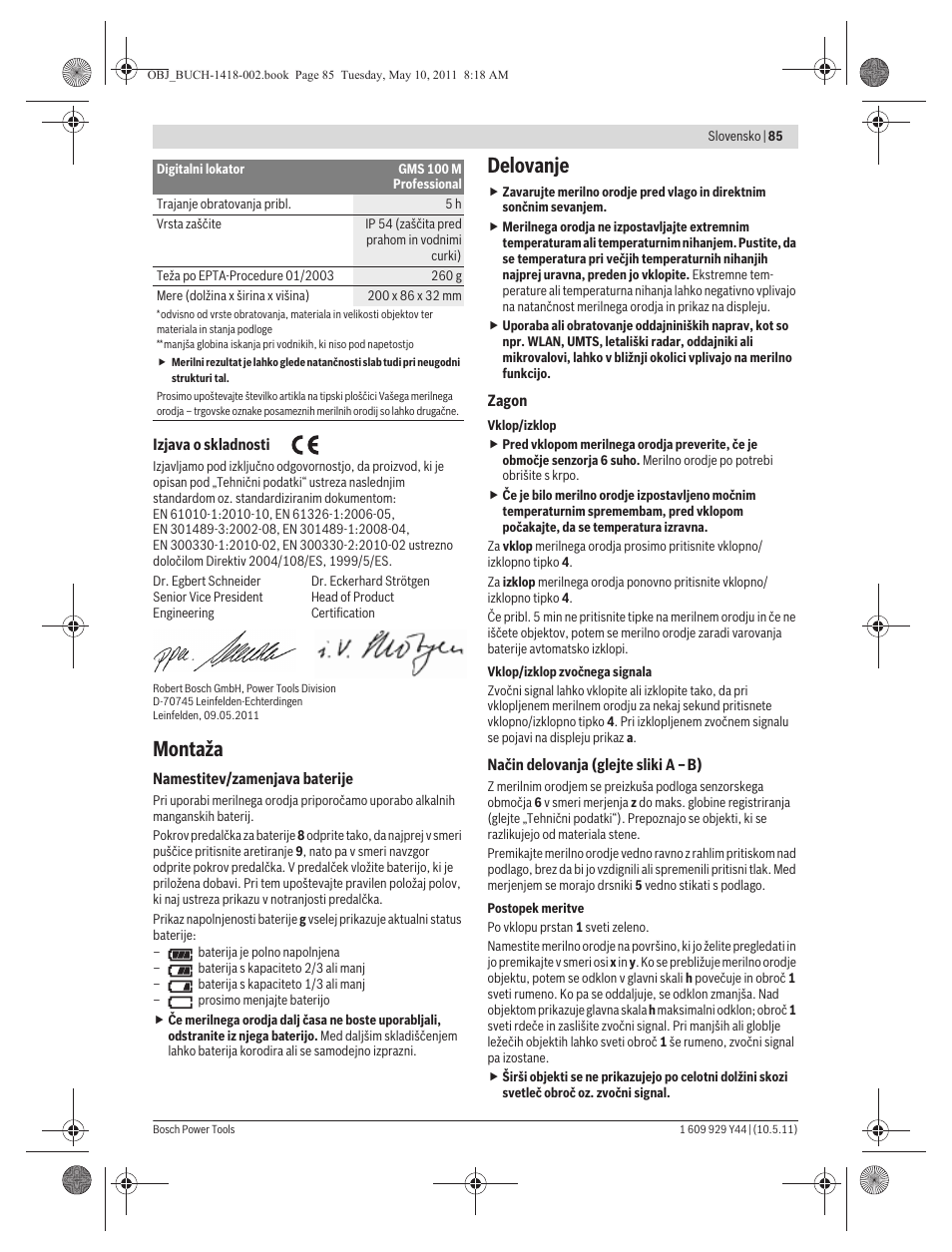 Montaža, Delovanje | Bosch GMS 100 M Professional User Manual | Page 85 / 130