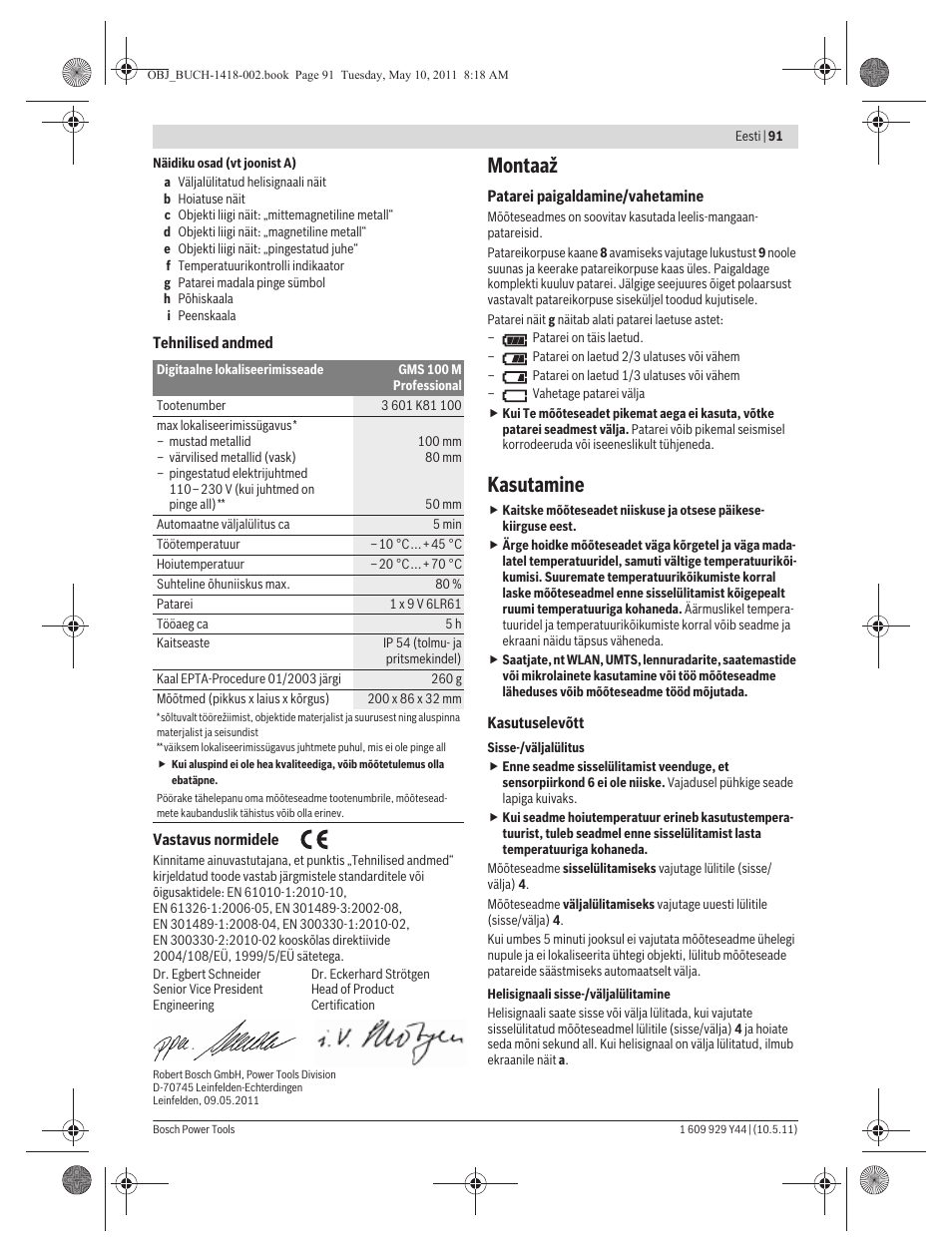 Montaaž, Kasutamine | Bosch GMS 100 M Professional User Manual | Page 91 / 130