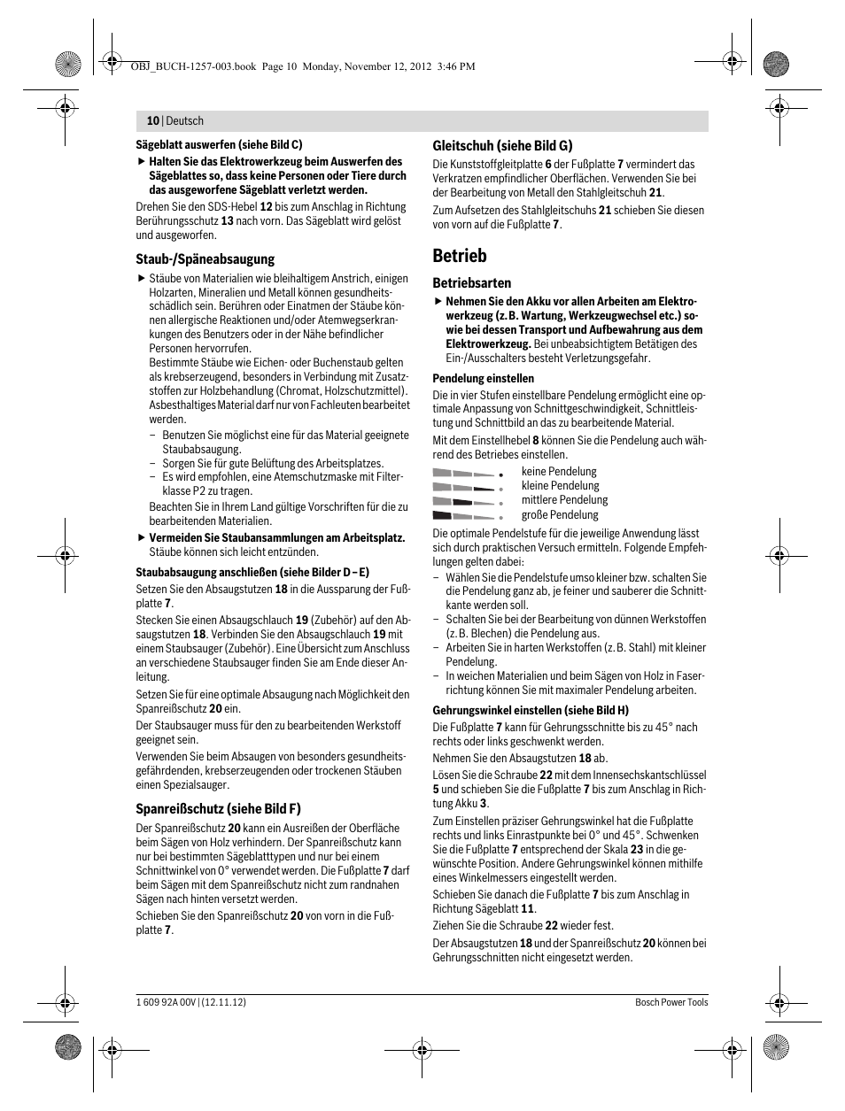 Betrieb | Bosch GST 18 V-LI Professional User Manual | Page 10 / 206