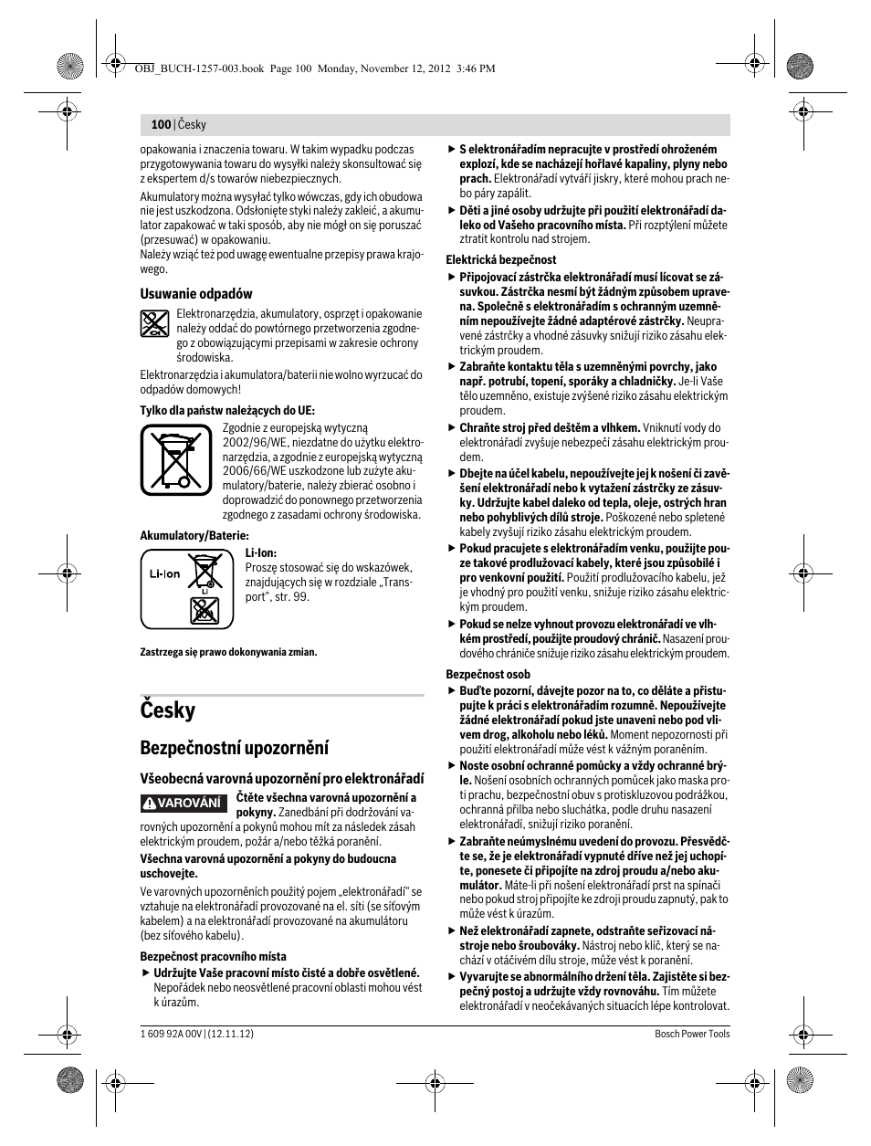 Česky, Bezpečnostní upozornění | Bosch GST 18 V-LI Professional User Manual | Page 100 / 206