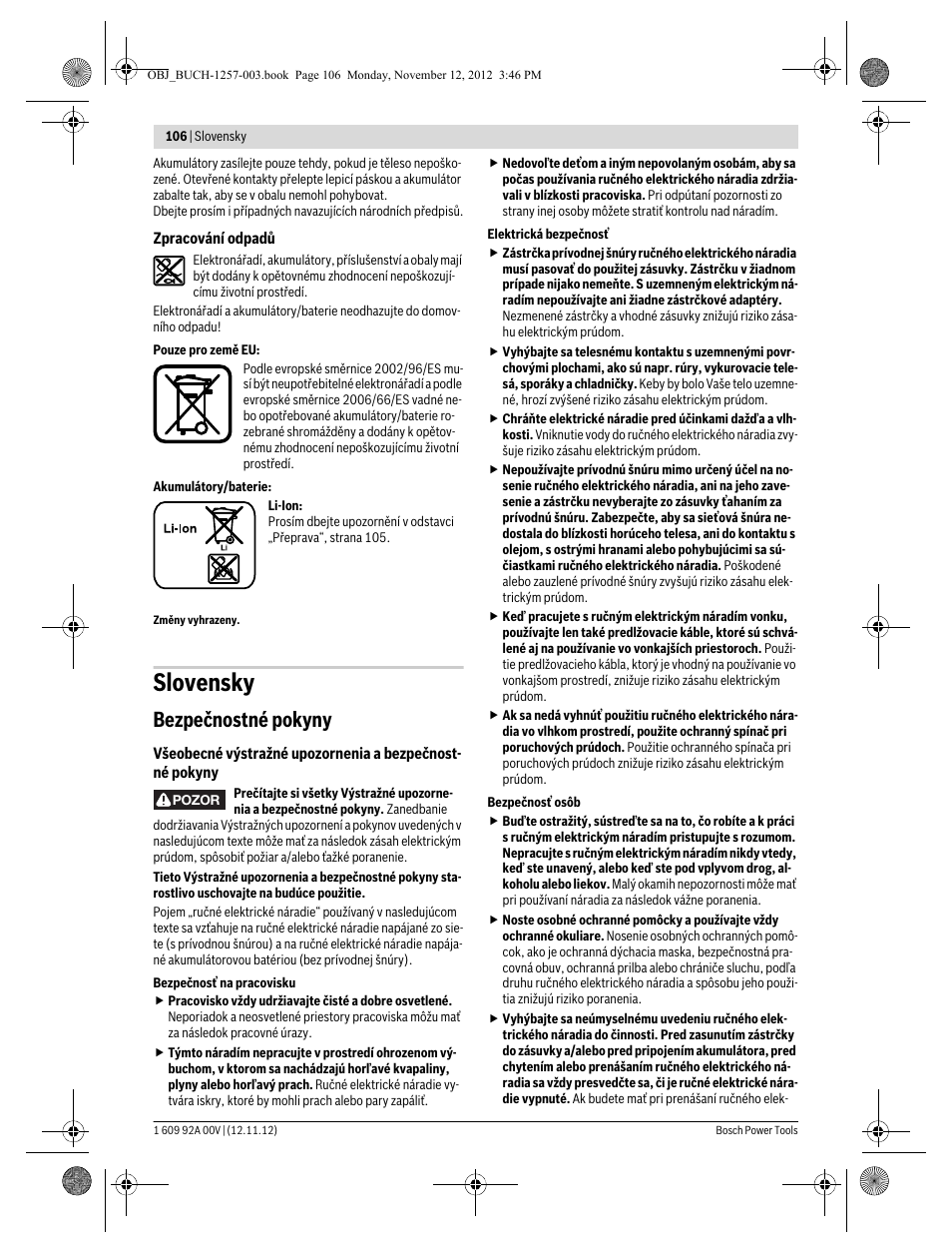 Slovensky, Bezpečnostné pokyny | Bosch GST 18 V-LI Professional User Manual | Page 106 / 206