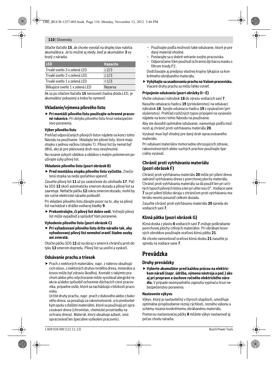 Prevádzka | Bosch GST 18 V-LI Professional User Manual | Page 110 / 206