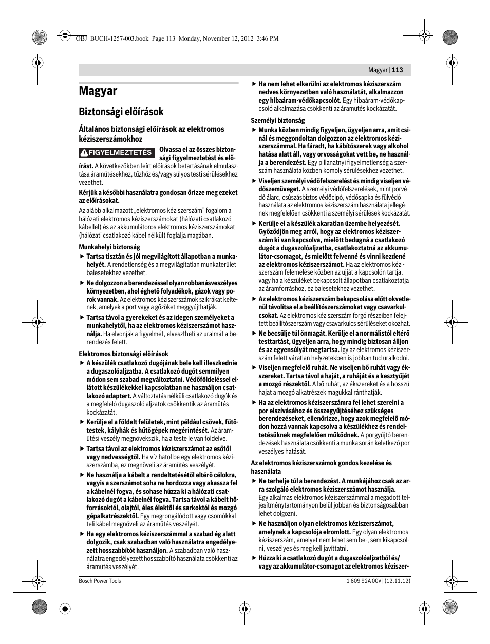 Magyar, Biztonsági előírások | Bosch GST 18 V-LI Professional User Manual | Page 113 / 206