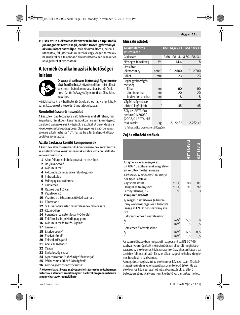 A termék és alkalmazási lehetőségei leírása | Bosch GST 18 V-LI Professional User Manual | Page 115 / 206