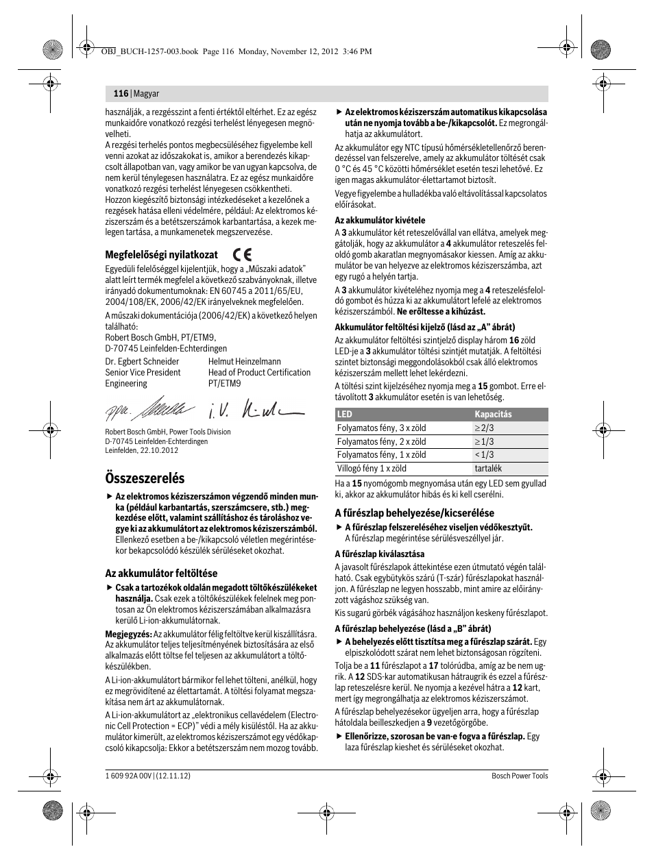 Összeszerelés | Bosch GST 18 V-LI Professional User Manual | Page 116 / 206