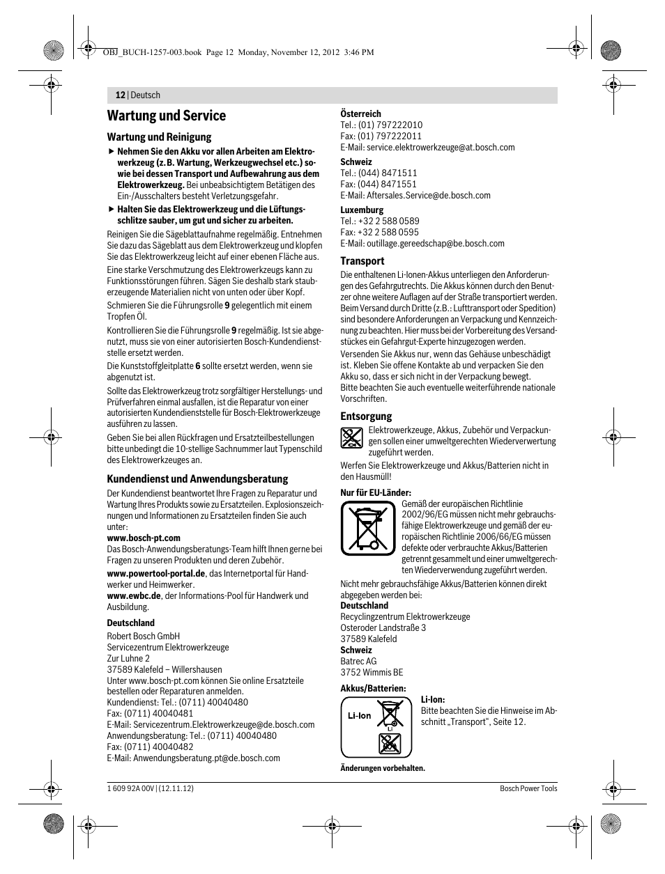 Wartung und service | Bosch GST 18 V-LI Professional User Manual | Page 12 / 206