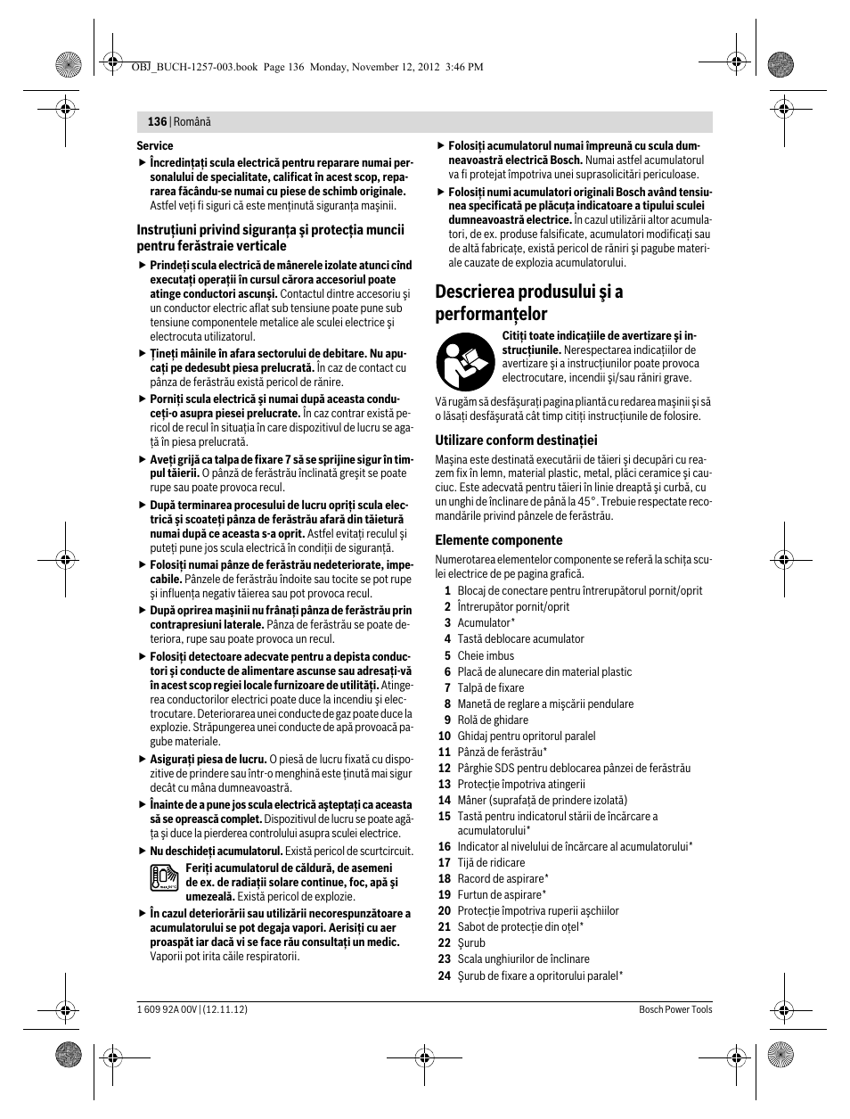 Descrierea produsului şi a performanţelor | Bosch GST 18 V-LI Professional User Manual | Page 136 / 206