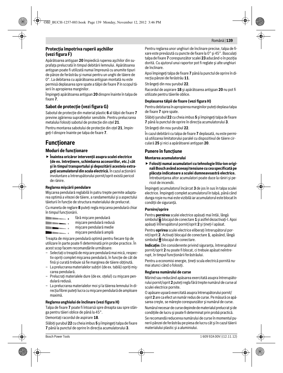 Funcţionare | Bosch GST 18 V-LI Professional User Manual | Page 139 / 206