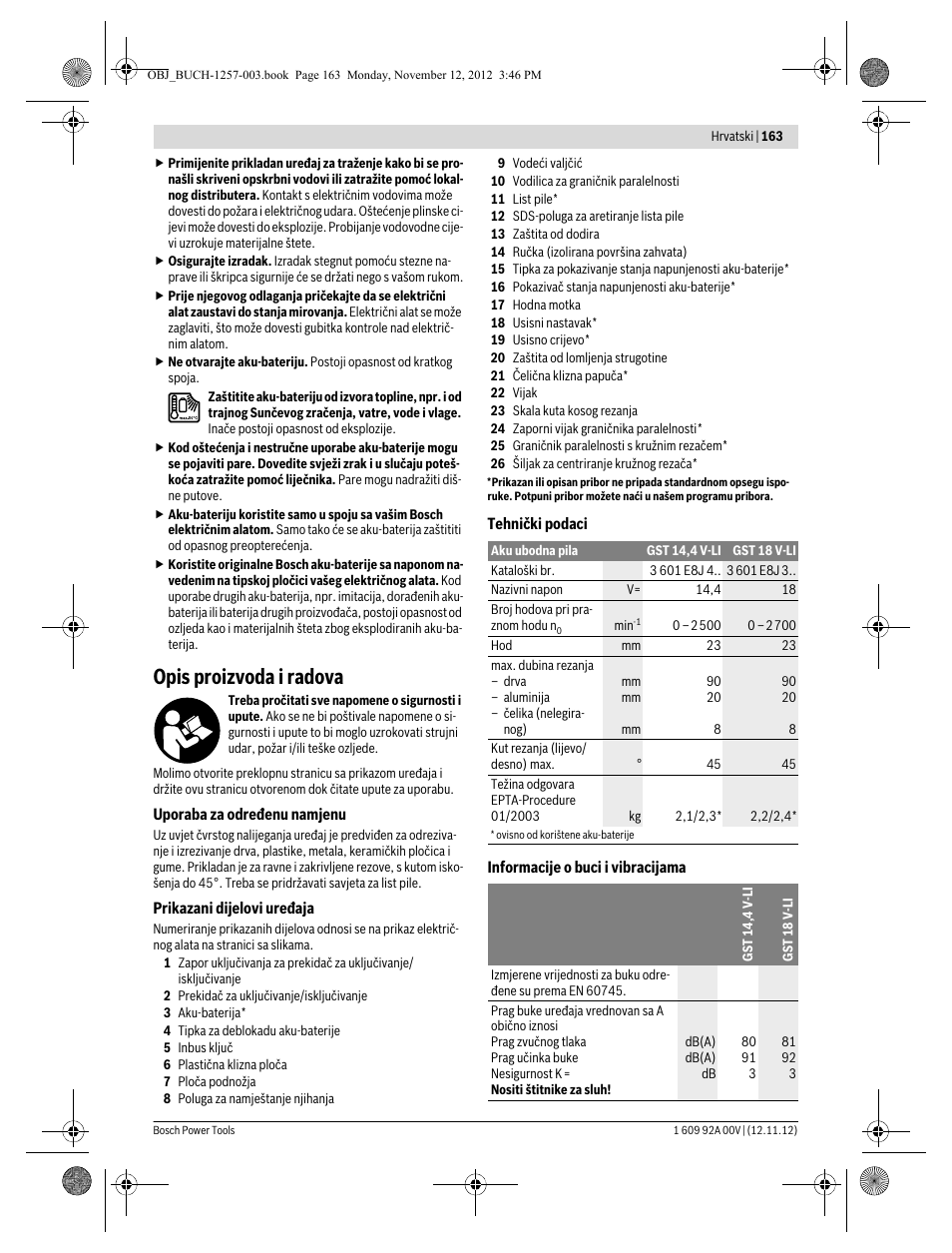 Opis proizvoda i radova | Bosch GST 18 V-LI Professional User Manual | Page 163 / 206