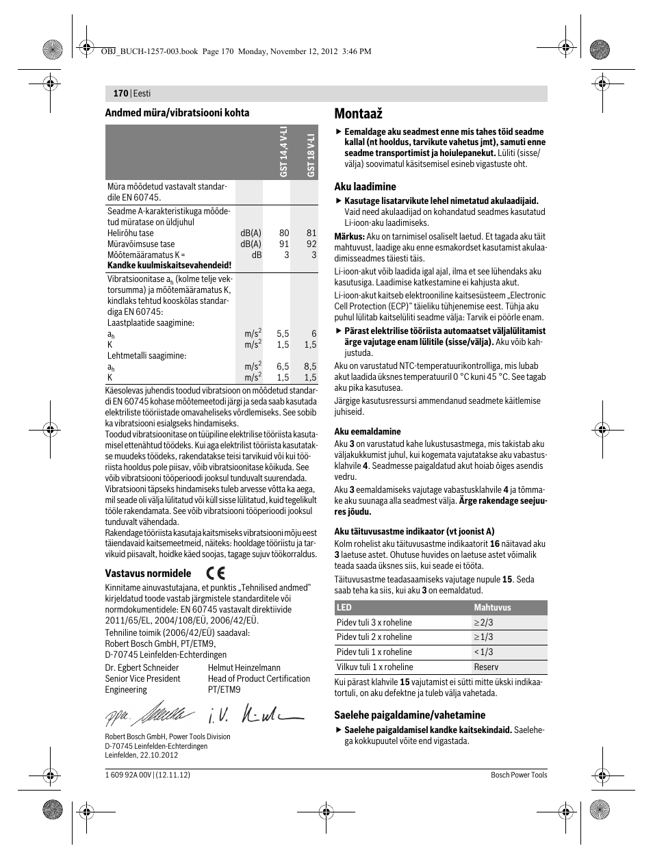 Montaaž | Bosch GST 18 V-LI Professional User Manual | Page 170 / 206