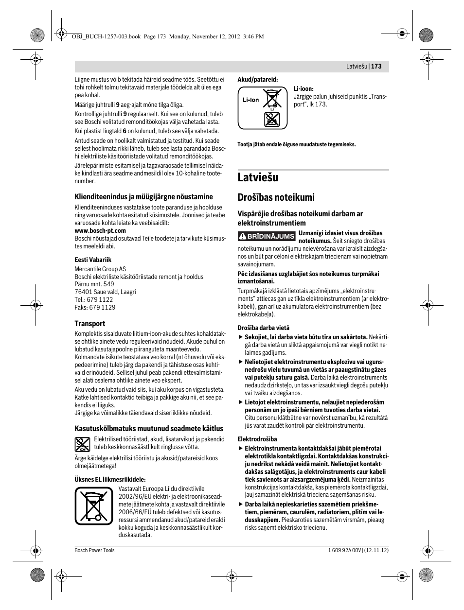 Latviešu | Bosch GST 18 V-LI Professional User Manual | Page 173 / 206