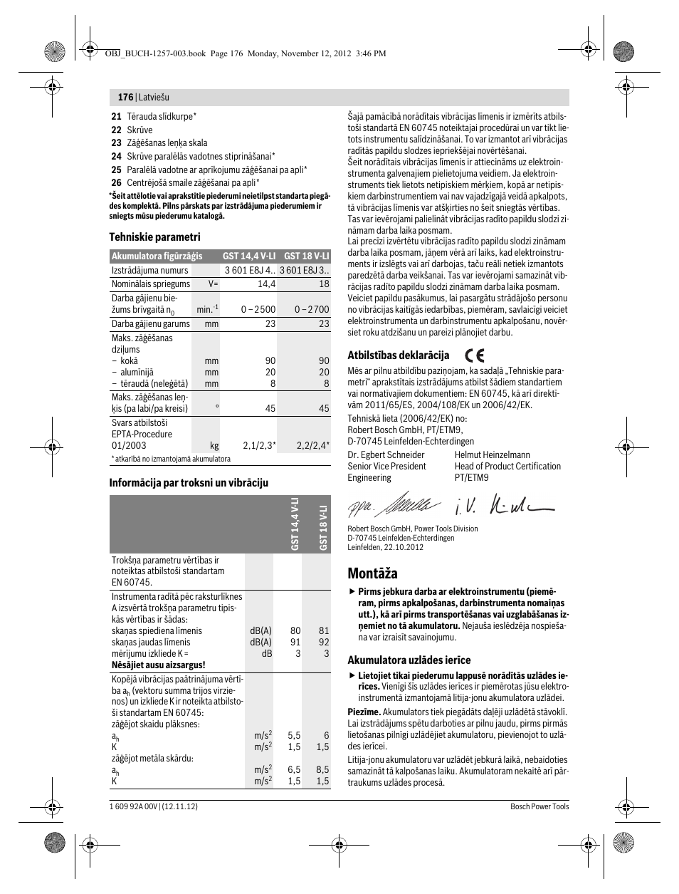Montāža | Bosch GST 18 V-LI Professional User Manual | Page 176 / 206