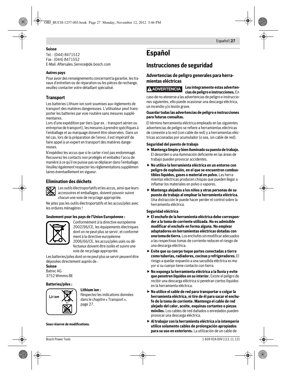 Español, Instrucciones de seguridad | Bosch GST 18 V-LI Professional User Manual | Page 27 / 206