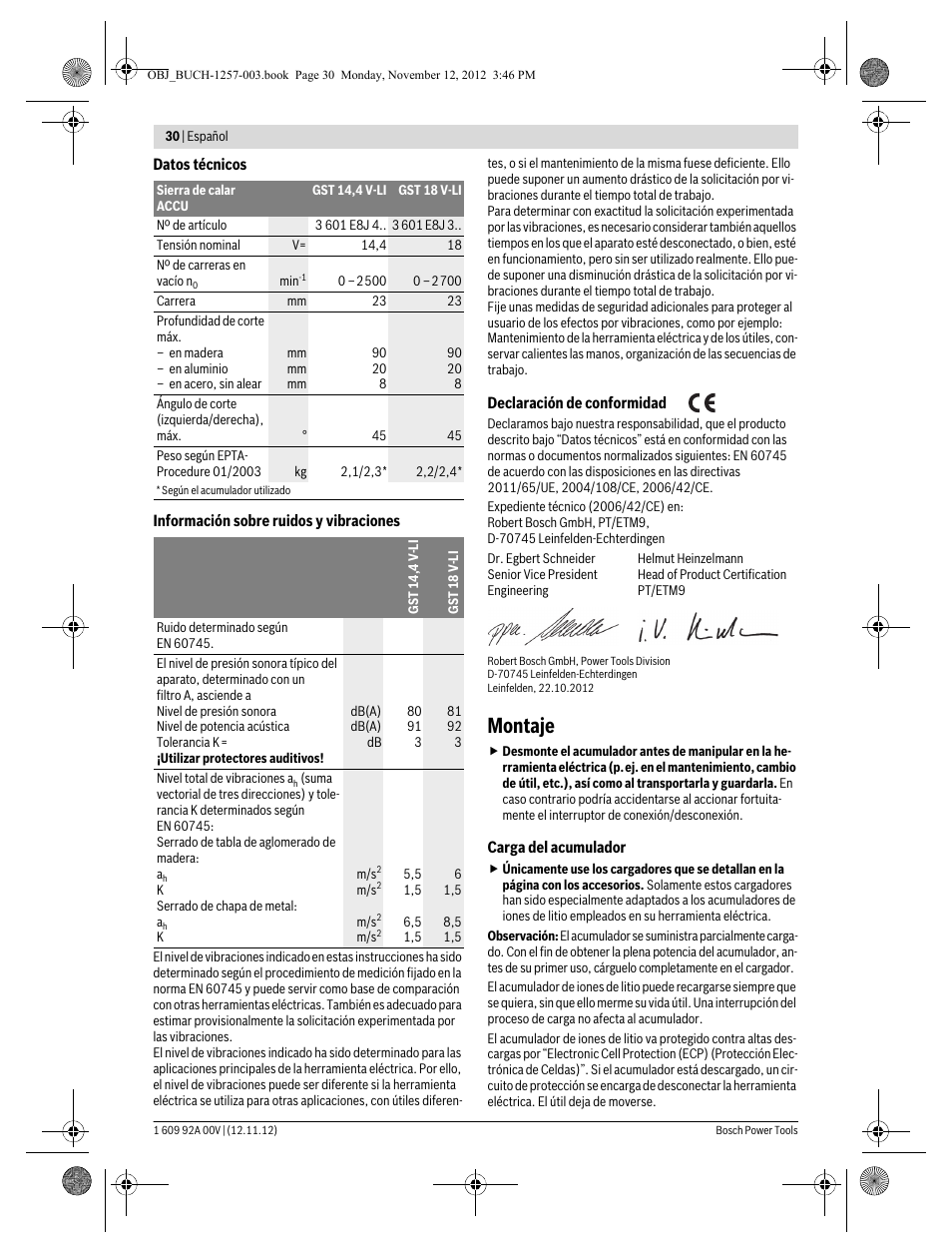 Montaje | Bosch GST 18 V-LI Professional User Manual | Page 30 / 206