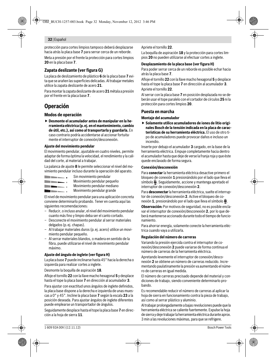 Operación | Bosch GST 18 V-LI Professional User Manual | Page 32 / 206